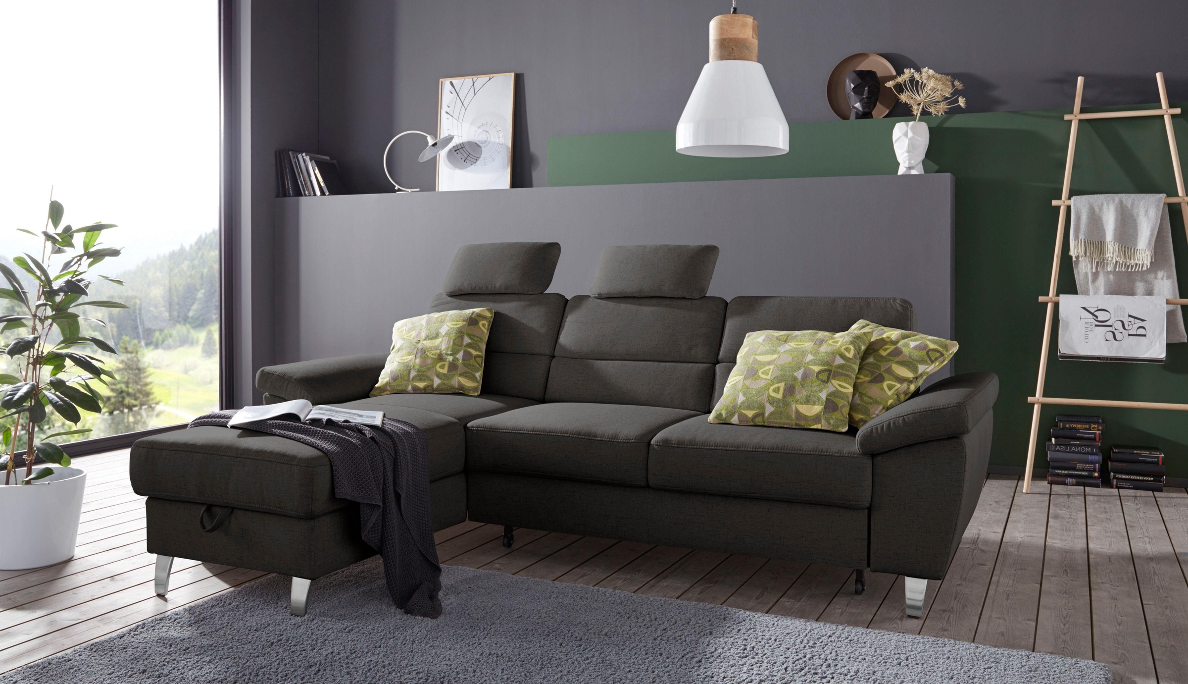 Ecksofa SIT & MORE "Sorano L-Form", grau (anthrazit), B:250cm H:88cm T:161cm, Sofas, Ecksofa, wahlweise mit Bettfunktion und Bettkasten 5