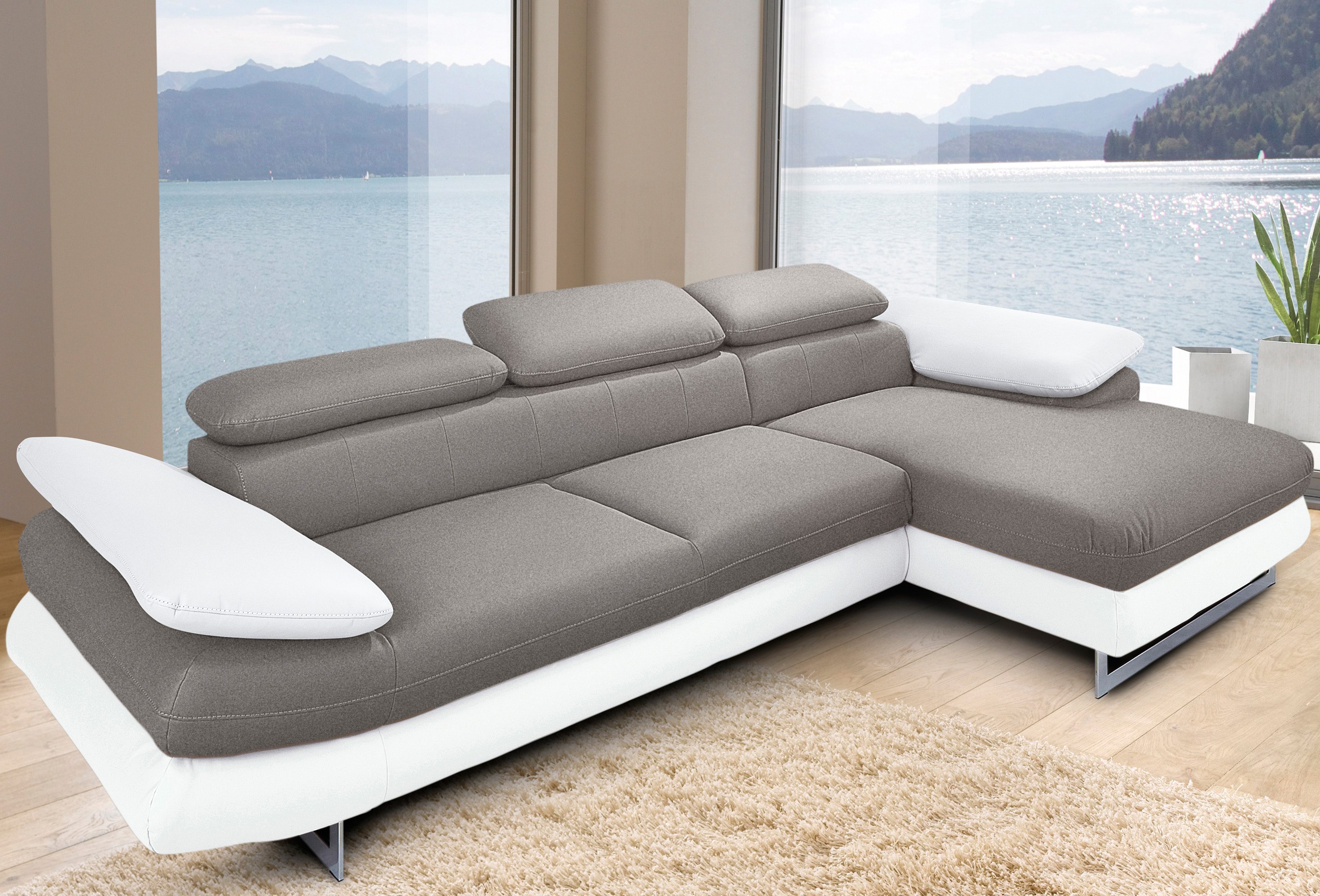COTTA Ecksofa "Solution L-Form, B:286cm,modern mit Relaxarmlehne, Wellenunterfederung" mit Arm- & Kopfteilverstellung, wahlweise mit Schlaffunktion