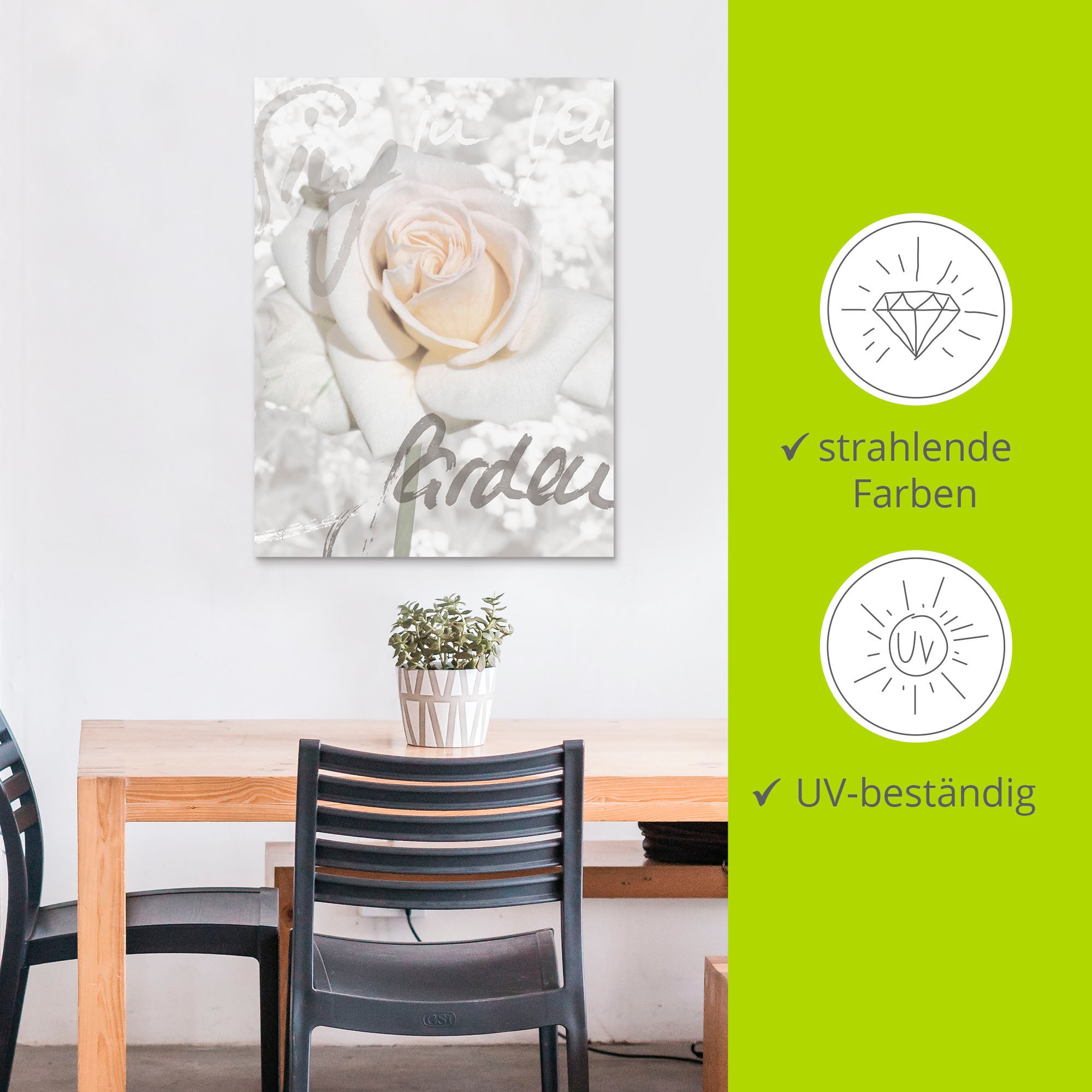 Artland Wandbild »In Lettern - Rose«, Blumen, (1 St.), als Alubild, Outdoorbild, Leinwandbild, Poster in verschied. Größen