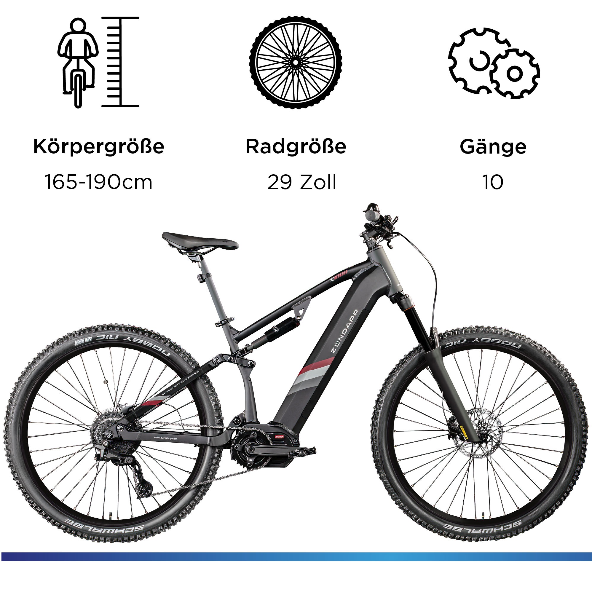 Zündapp »X1000« 10 Gang Shimano Cues U62020 SGS Schaltwerk Kettenschaltung Mittelmotor 250 W E Bike Mountainbike Fully 29 Zoll 10 Gänge Pedelec Damen Herren 730 Wh