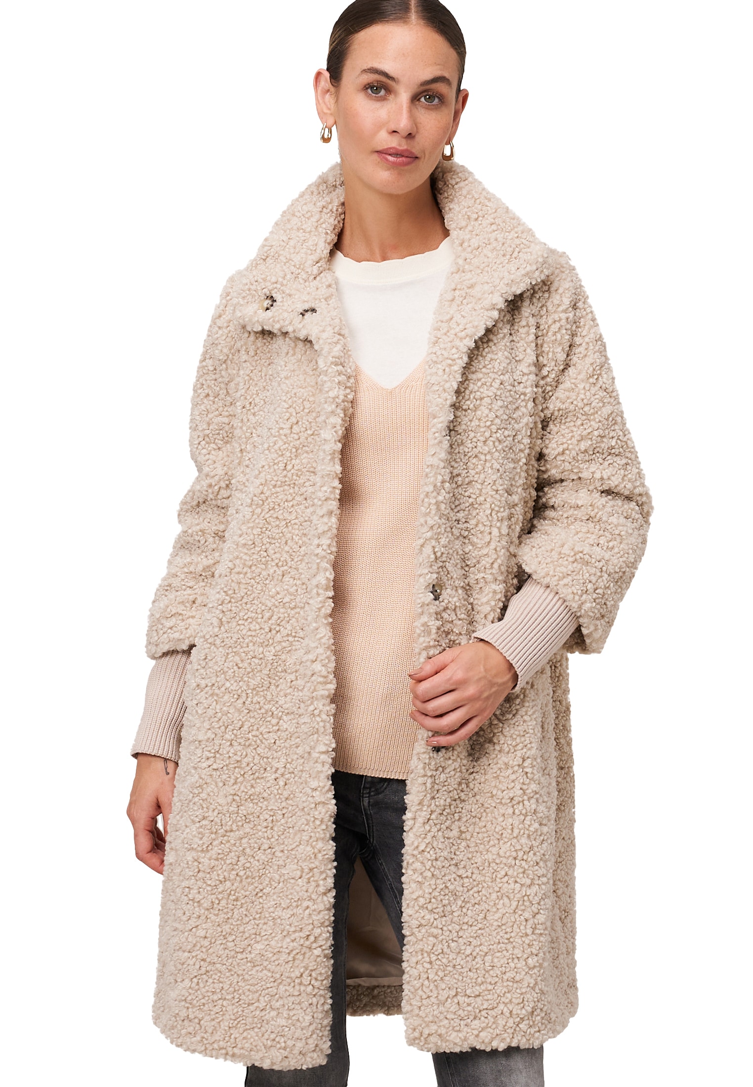 Zero Fellimitatmantel "zero Damen Teddymantel mit Stehkragen" günstig online kaufen
