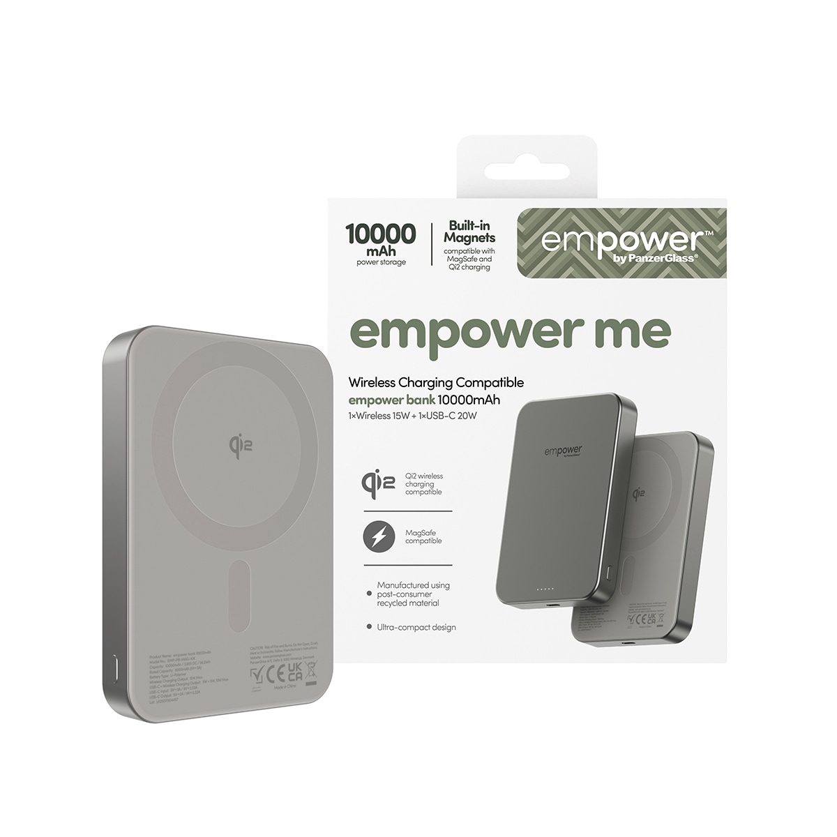 Powerbank "empower Bank 10000 mAh", 3,85 V 10.000mAh, grau, EMPOWER BY PANZERGLASS, Akkumulatoren
