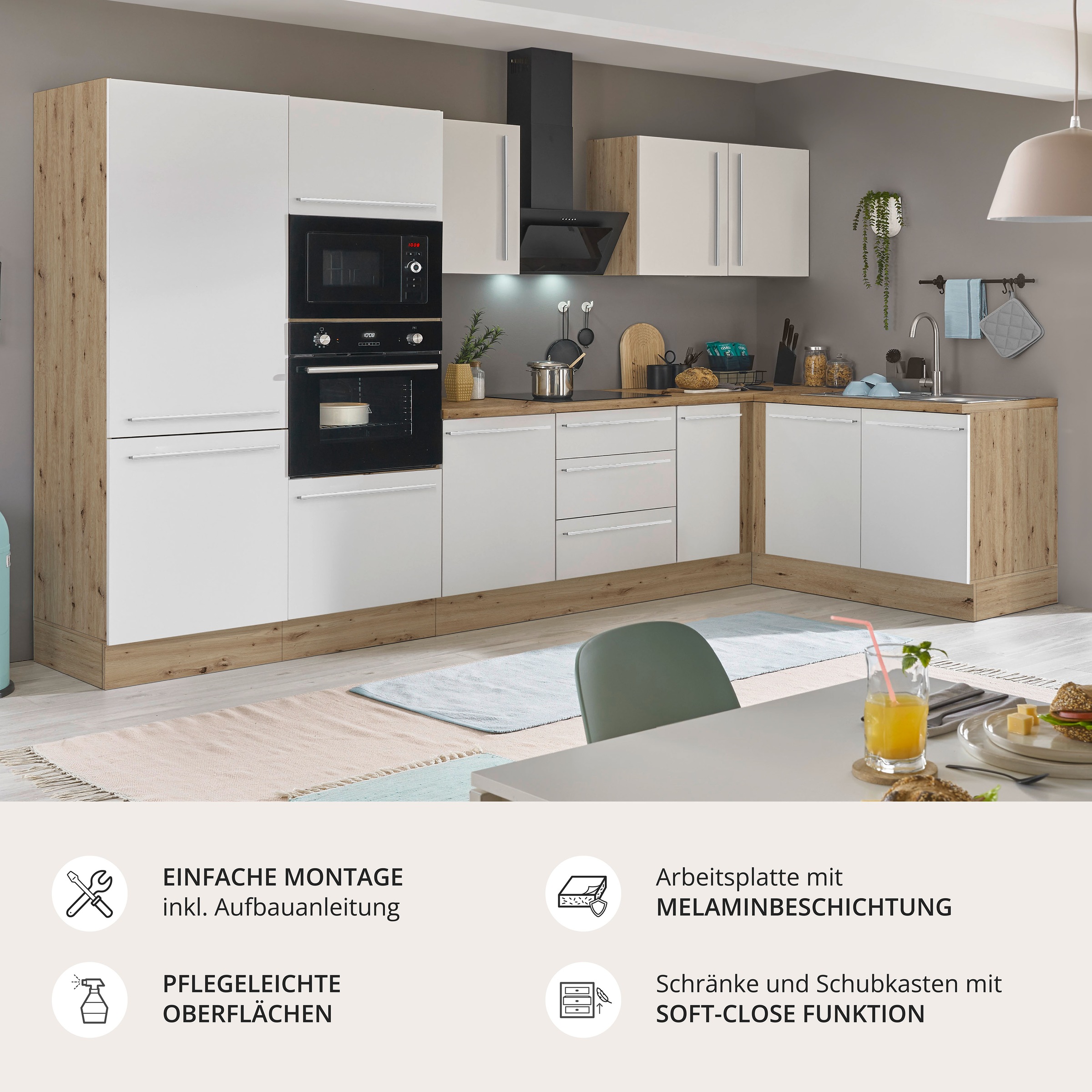 KOCHSTATION Winkelküche »Florida, Stellbreite 330x165 cm« wahlweise mit E-Geräten, mit Softclose für Türen und Schubkästen
