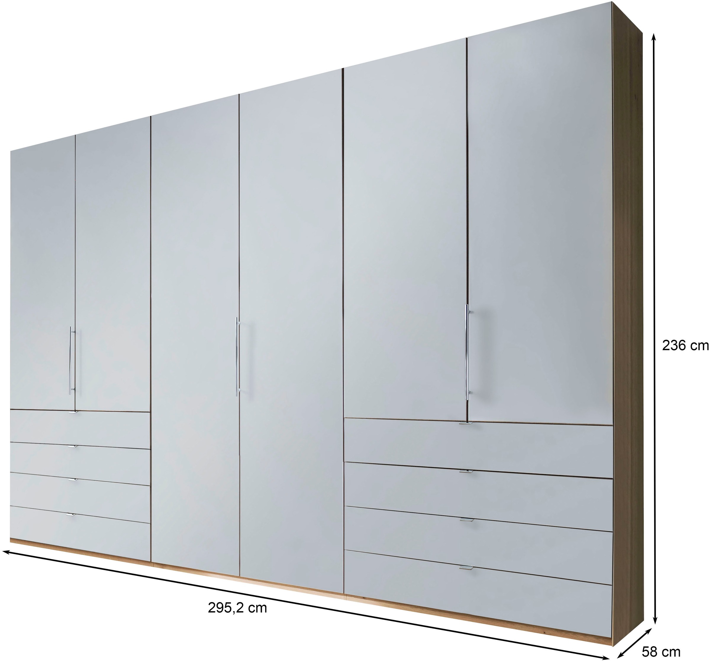 WIEMANN Falttürenschrank »Loft, hochwertige Glasfront, Metallgriffe, viel Stauraum«, (3 Breiten: 200cm/250cm/300cm, Höhe: 236cm), Qualität trifft edles Design, 8 Schubkästen, 6 Türen
