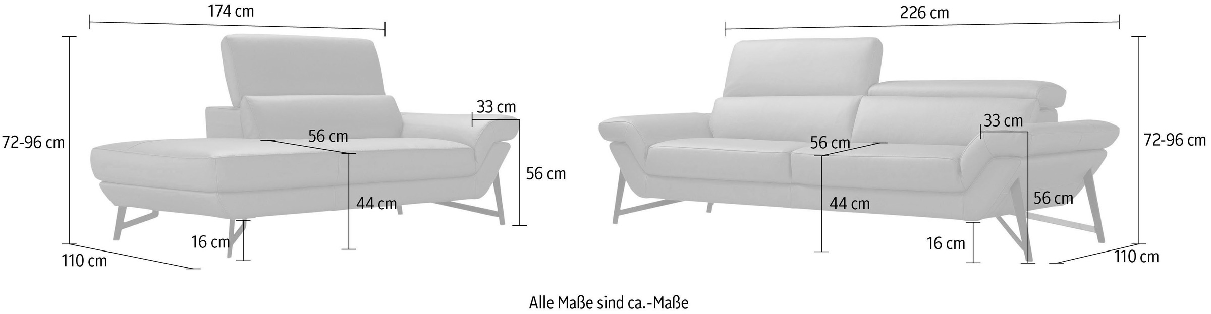 Egoitaliano Polstergarnitur »Narcisa, extravagantes Designmöbel Set, edel und hochwertig, bequem«, Set aus 2,5-Sitzer und Ottomane, inkl. verstellbaren Kopfstützen