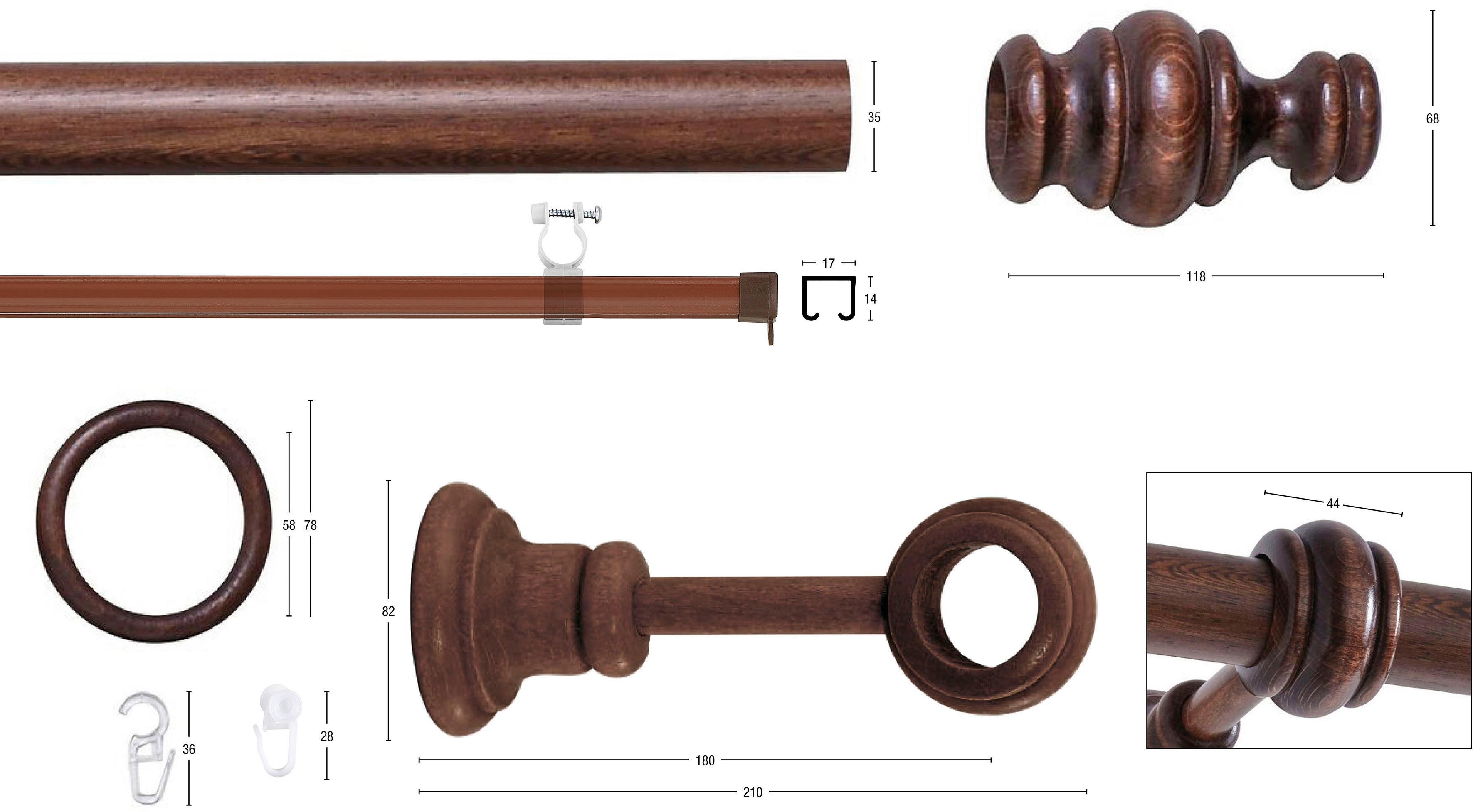 Thumbnail - GARESA Gardinenstange "2" Ø 35 mm 2 läufig-läufig Wunschmaßlänge rustikale Vorhanggarnitur Holz, verlängerbar, mit Ringe...