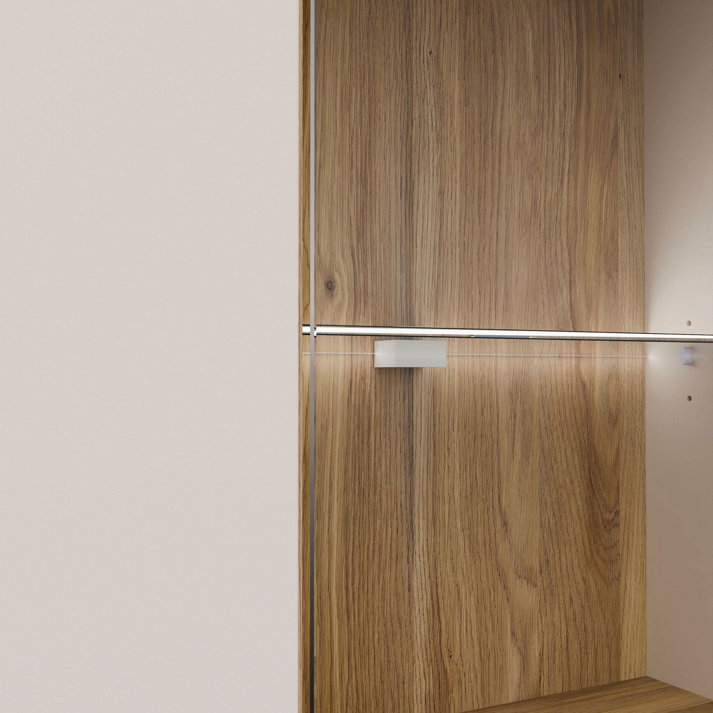 FORTE Highboard »Forte Seravel Highboard, Kashmir Beige/Mauvella Eiche opt. Beleuchtung« B/H/T 94,1/160,8/41,5 viel Stauraum, Lamellenoptik