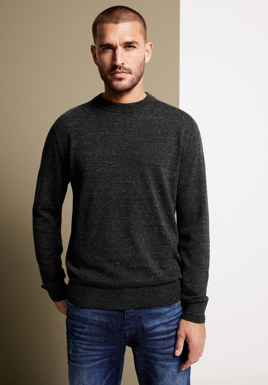 STREET ONE MEN Stehkragenpullover, mit Rippstrickdetails