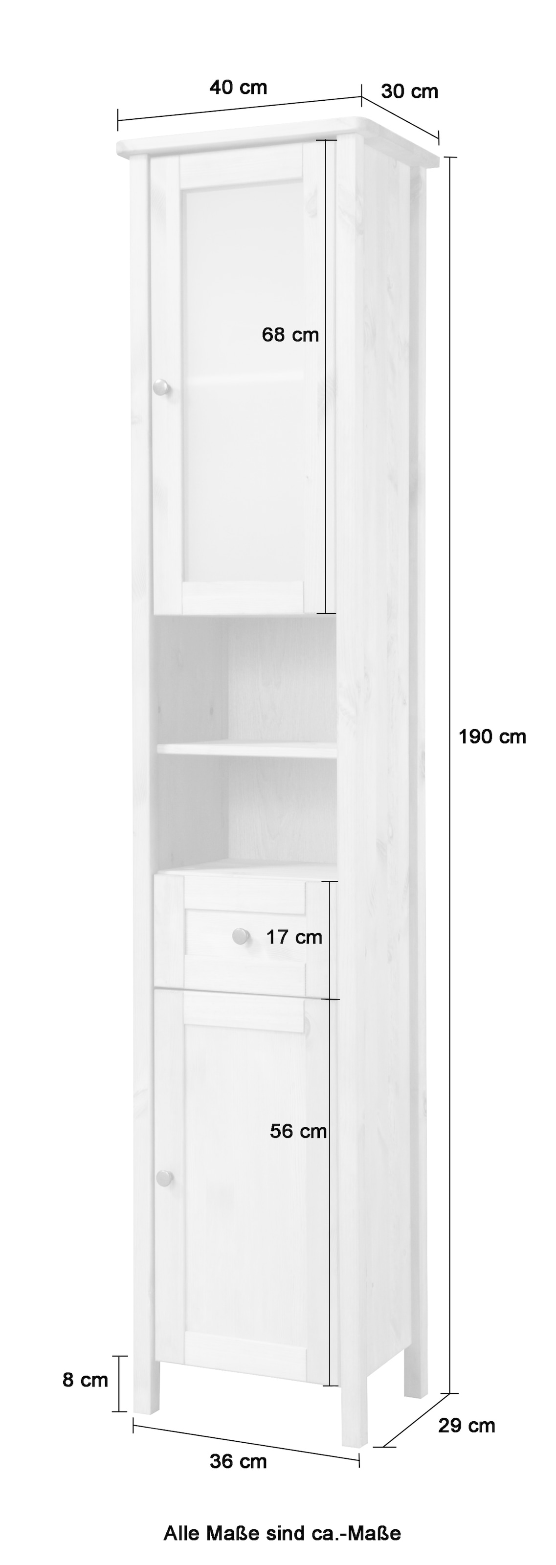 welltime Hochschrank »Sylt«, Badmöbel im Landhaus-Stil, Breite 40 cm, aus Massivholz