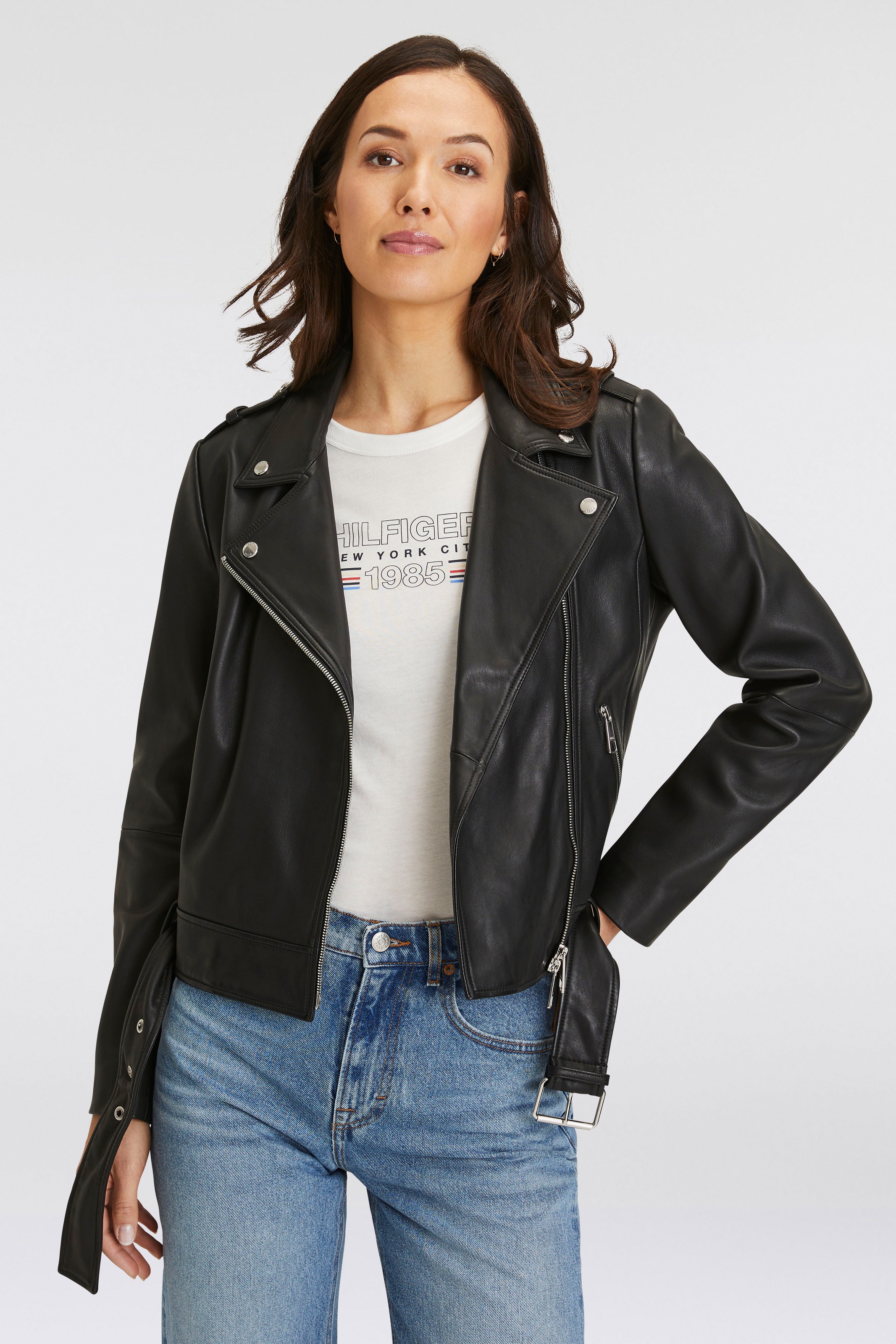 BOSS ORANGE Lederjacke "Sameli Premium Damenmode", mit Ziergürtel günstig online kaufen