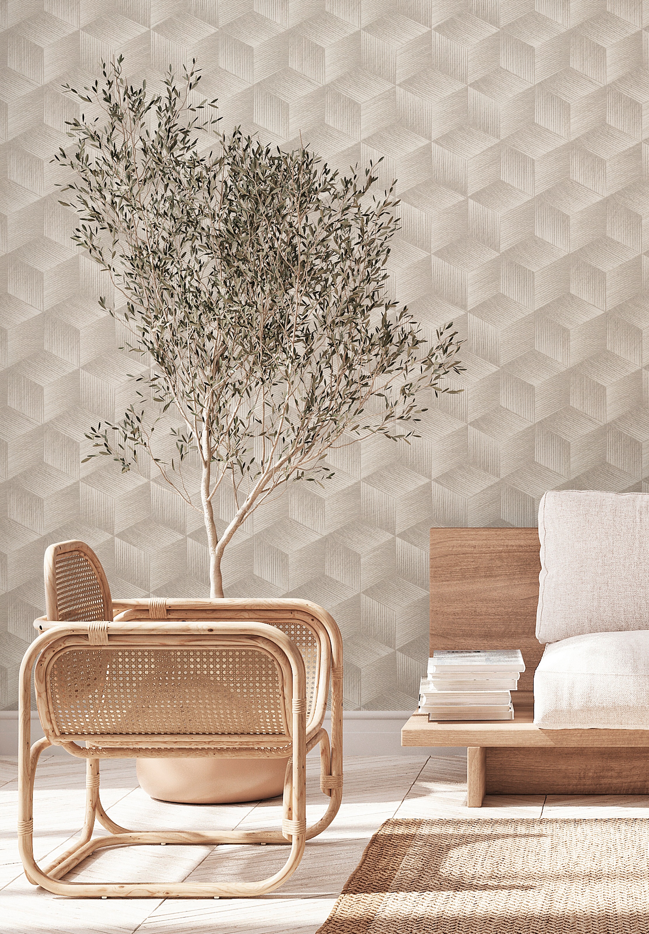 A.S. Création Vliestapete "Natural Living 3D Tapete" Gemustert Matt Neutral Leicht Strukturiert 3D Tapete Vlies Wand Tapeten Wohnzimmer Schlafzimmer