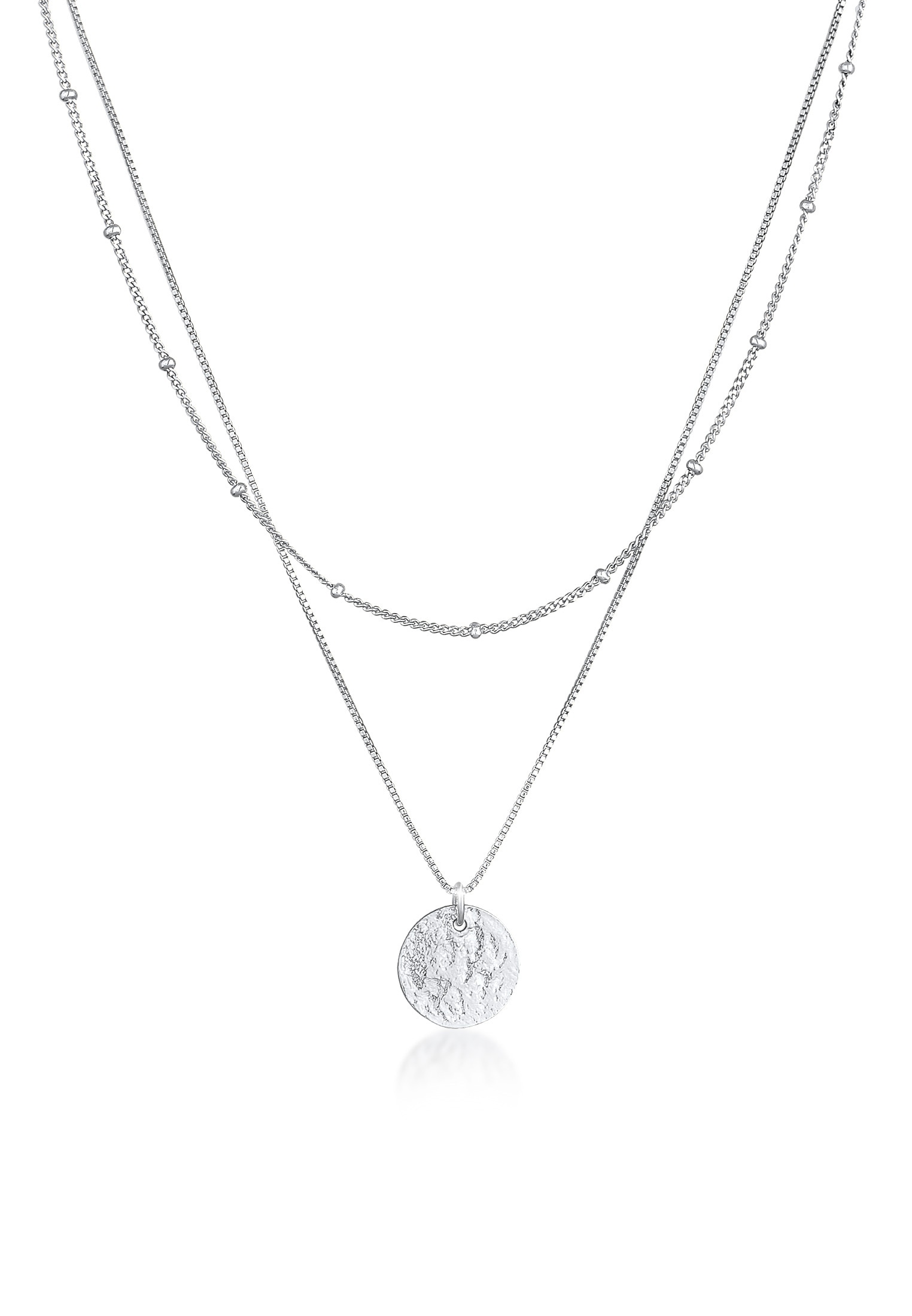 Elli Silberkette »Halskette Layer Plättchen Kugelkette Boho 2-lagig 925 Silber«