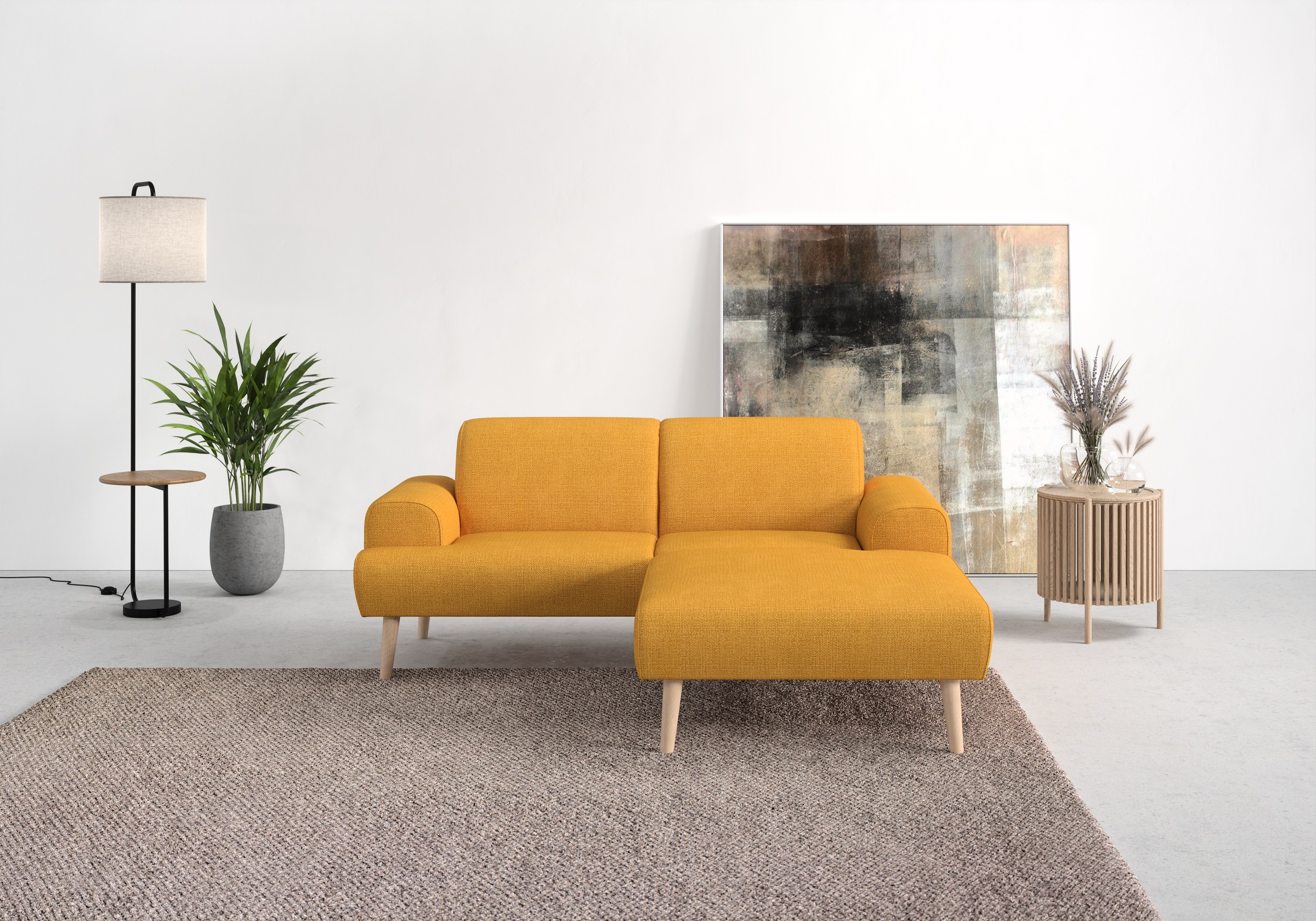 Ecksofa HOME AFFAIRE "Swift Scandic Design, komfortabler Federkern, Breite 192cm, L-Form", gelb (curcuma), B:192cm H:83cm T:176cm, 100% Polyester, Sofas, Ecksofa, Federkern-Polsterung, B/T/H: 192/83/176 cm