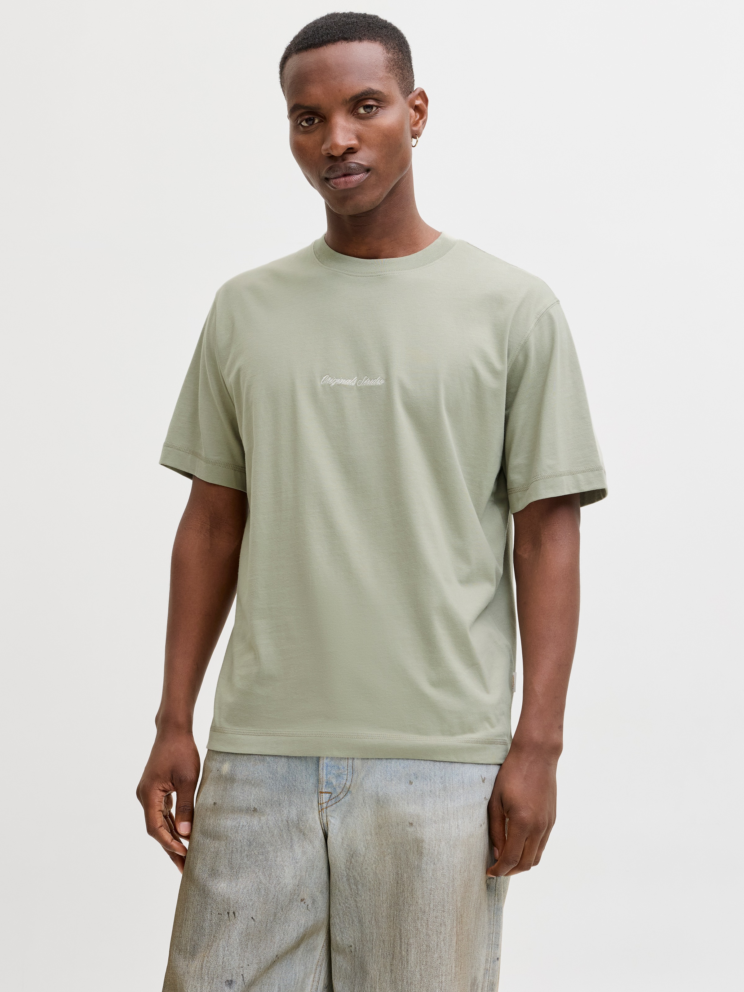 Kurzarmshirt JACK & JONES "JORNORREBRO EMB TEE SS CREW NECK NOOS", Herren, Gr. S, seagrass, Jersey, Obermaterial: 100% Baumwolle, unifarben, relaxed fit normal, Rundhals, gerader Abschluss, Shirts, mit Logo Print