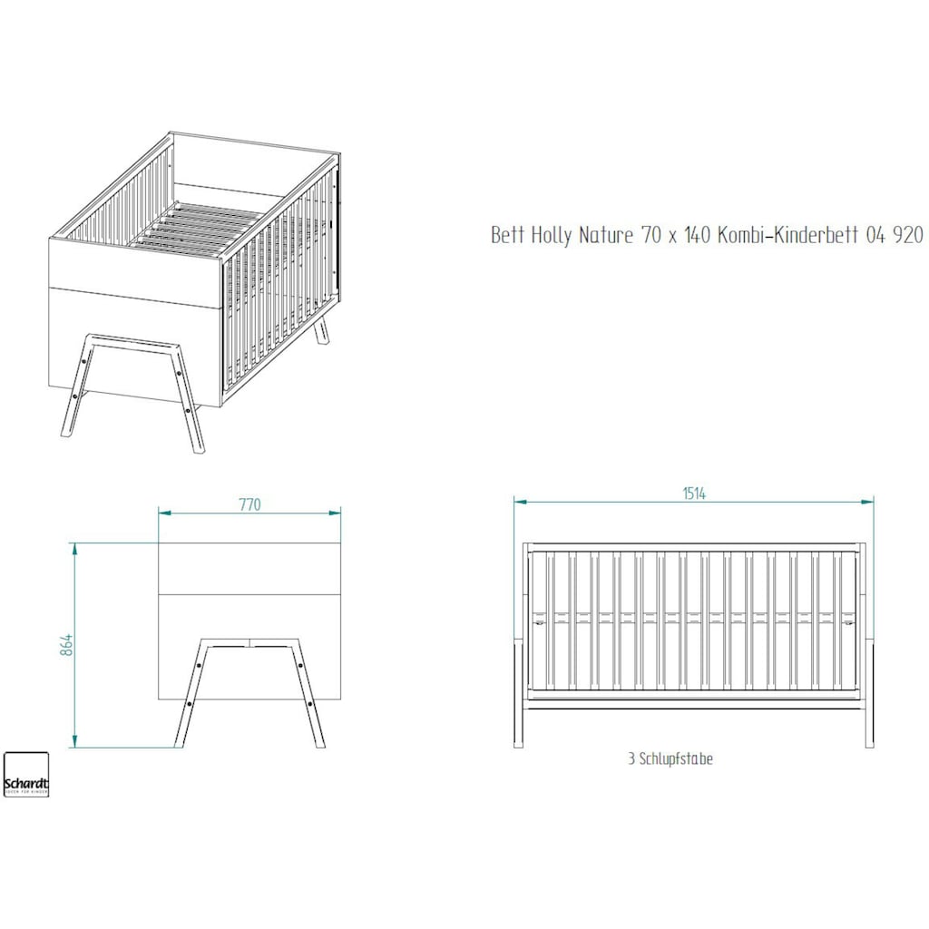 Wohnen Betten Schardt Babyzimmer-Komplettset »Holly Nature«, (Set, 3 St.), Made in Germany; mit Kinderbett, Schrank und Wickelko