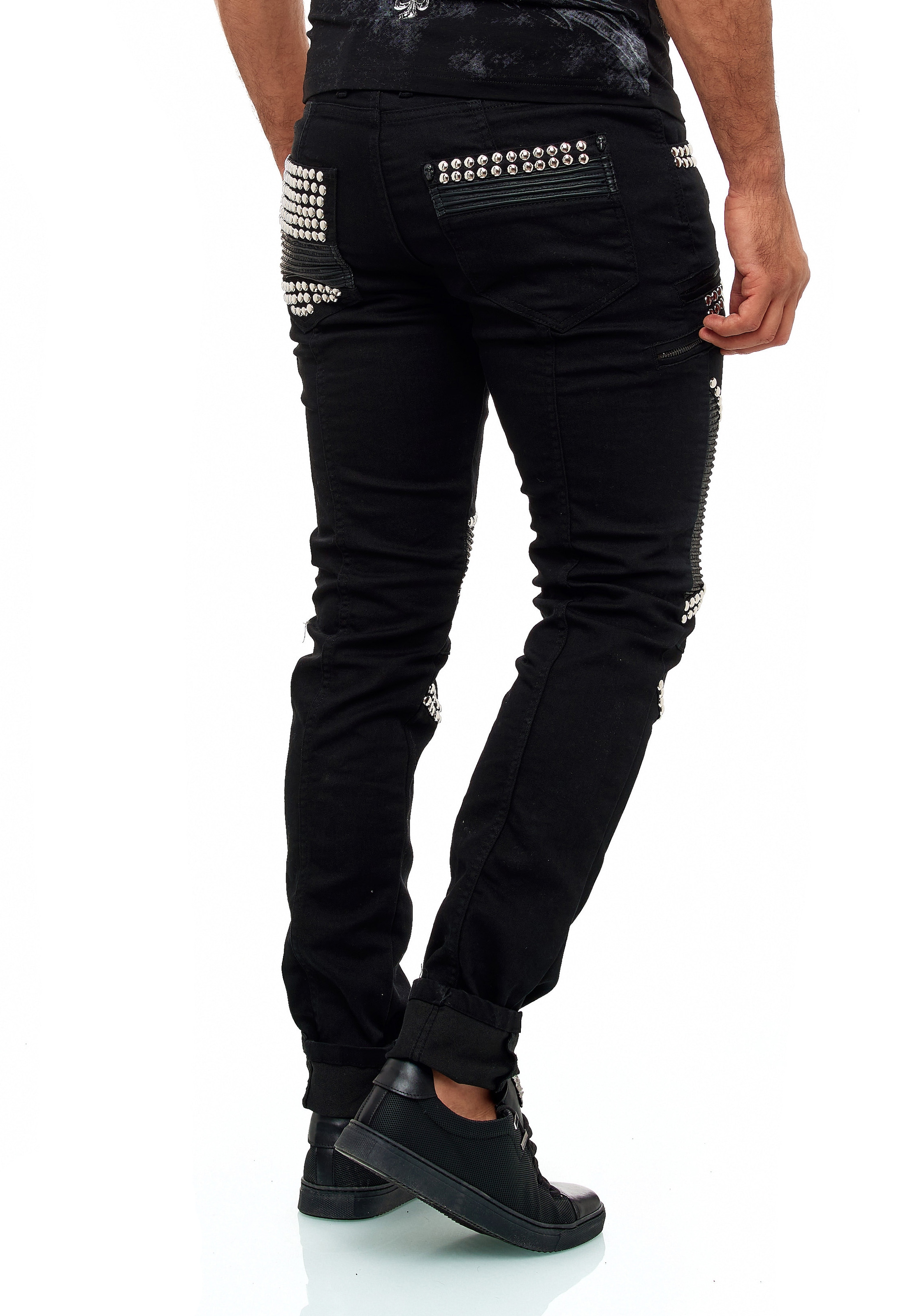 KINGZ Slim-fit-Jeans, im Patchwork Biker-Stil