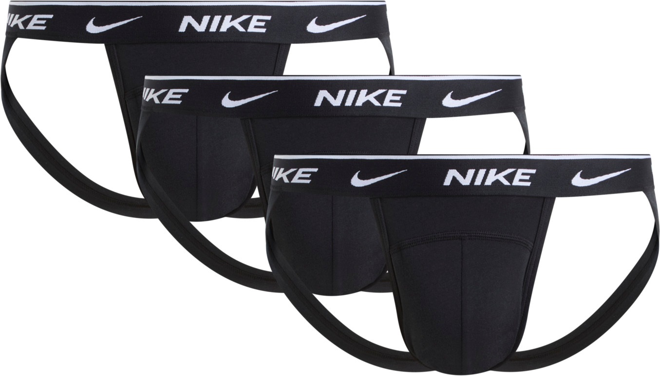 NIKE UNDERWEAR Herren String "JOCK STRAP 3PK", Gr. Lschwarz, schwarz, schwarz, Jersey, Obermaterial: 95% Baumwolle, 5% Elasthan, Unterhosen, mit