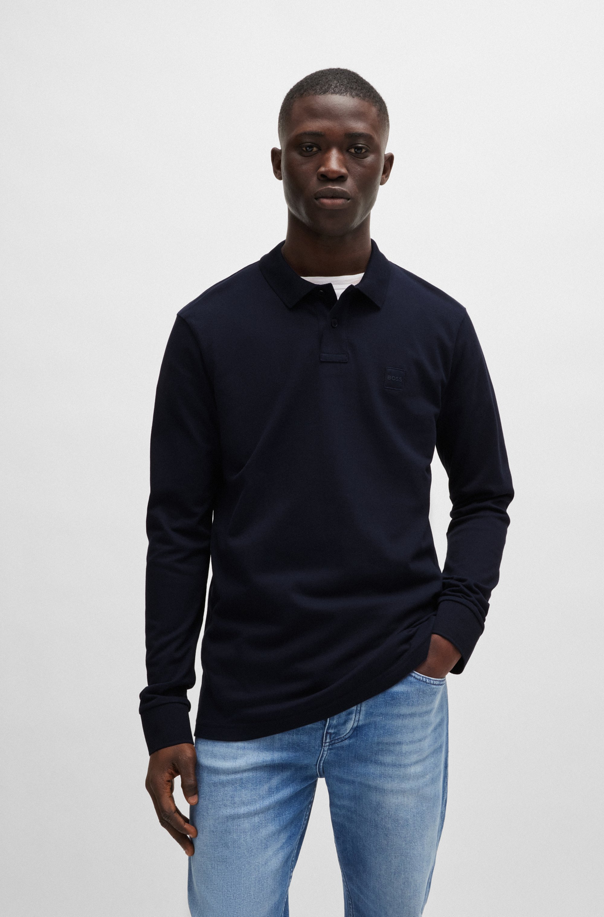 BOSS ORANGE "Passerby Langarm Regular Fit" Langarm Classic Stretch Pique Polo, pflegeleicht