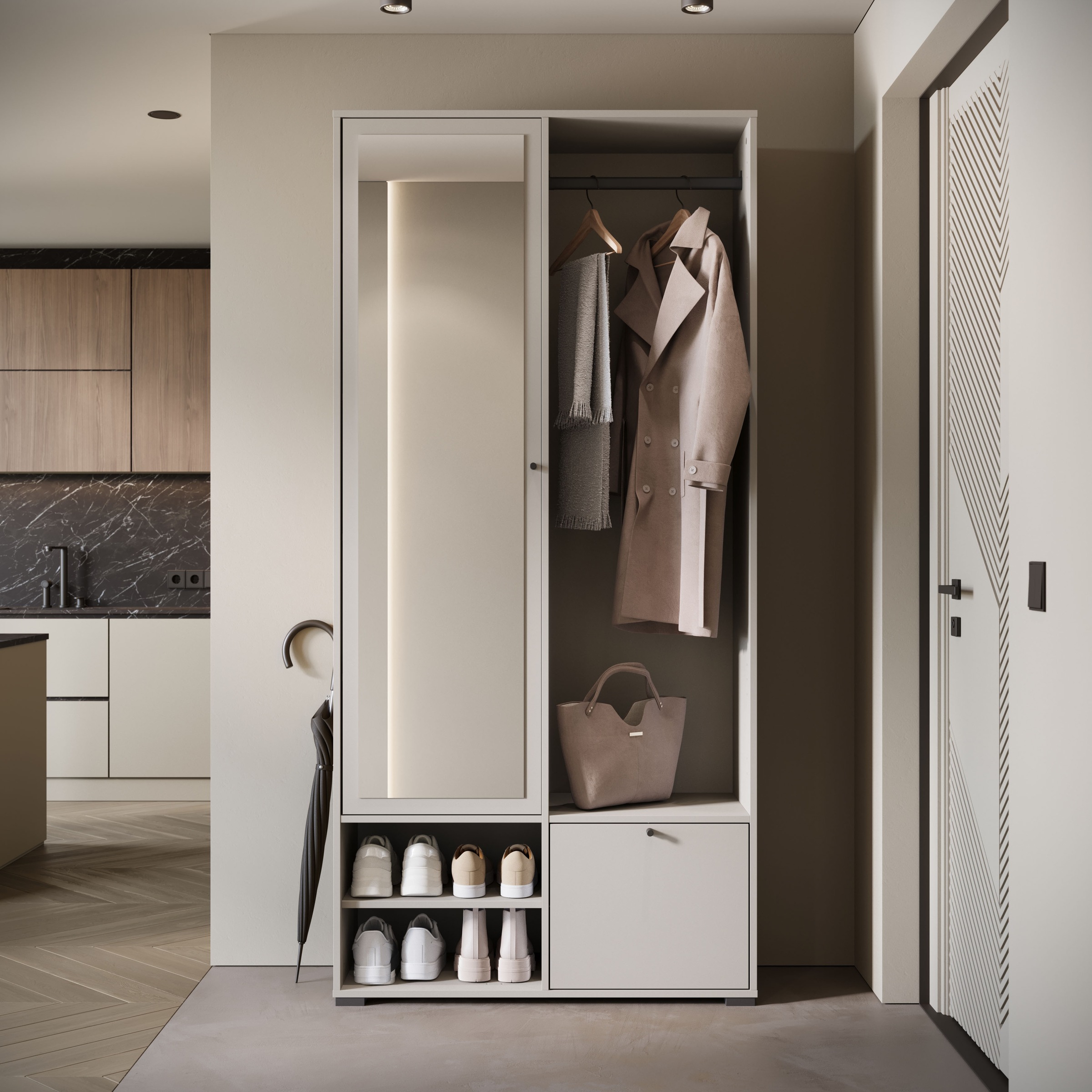 INOSIGN Garderobenschrank »DINO Kompaktgarderobe, Garderoben-Set DINO«, Mit Spiegel und Kleiderstange, 90 cm breit, Türanschlag wechselbar