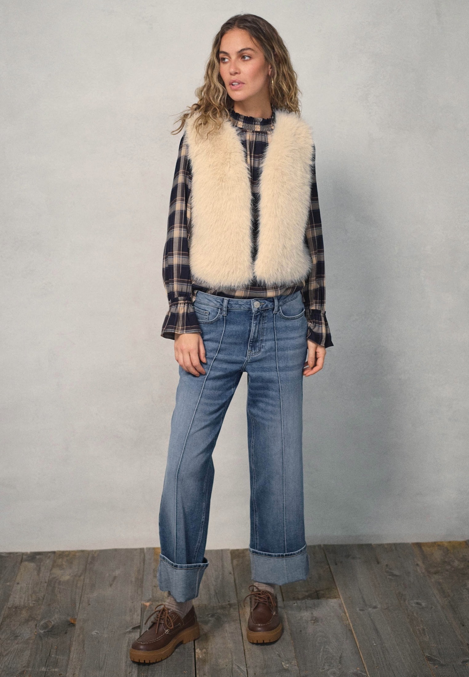 Zero Slim-fit-Jeans »Damen Jeans weites Bein mit Umschlag 28 Inch«