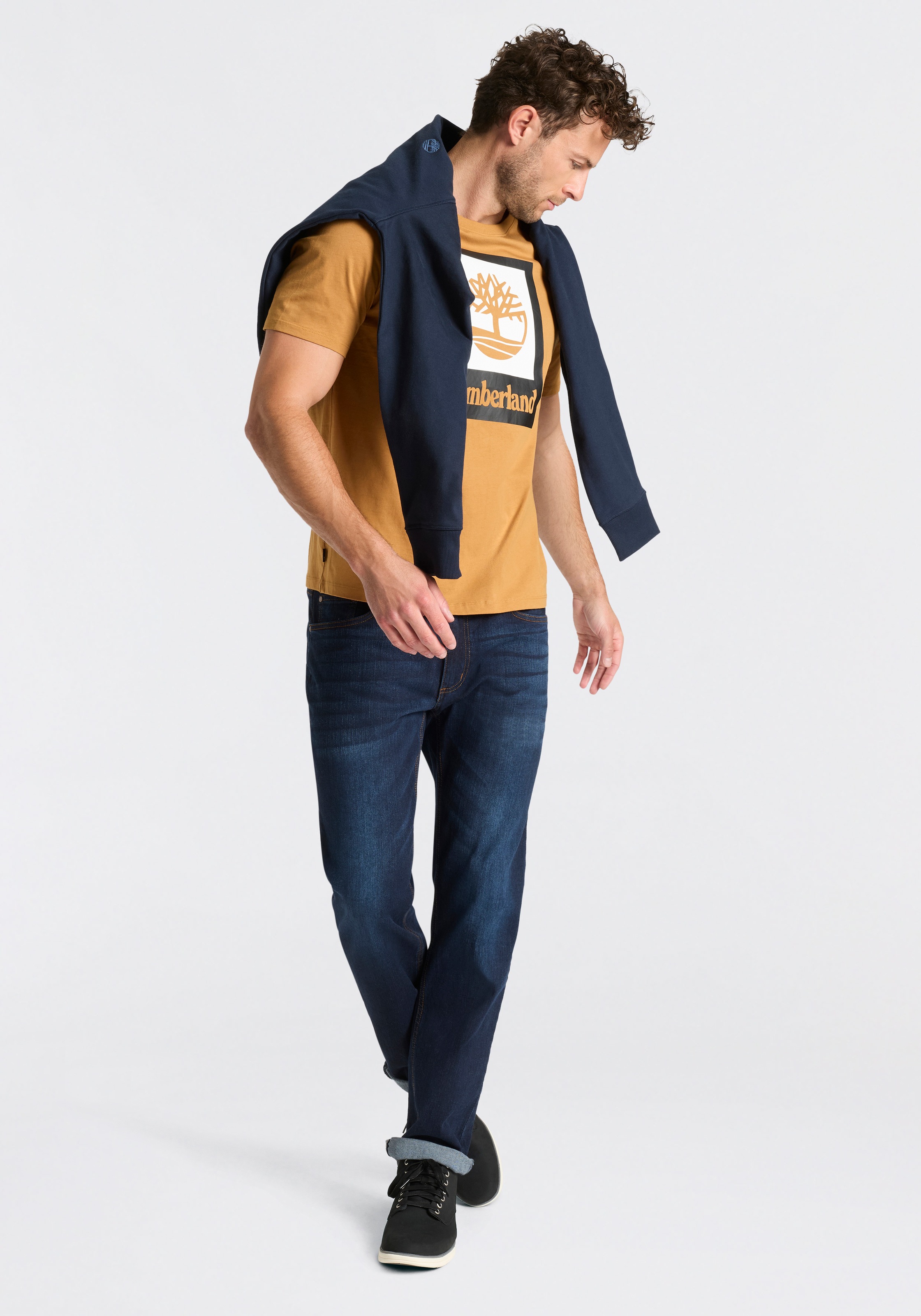 Timberland Stack Logo Short Sleeve T-Shirt Wheat Men 3