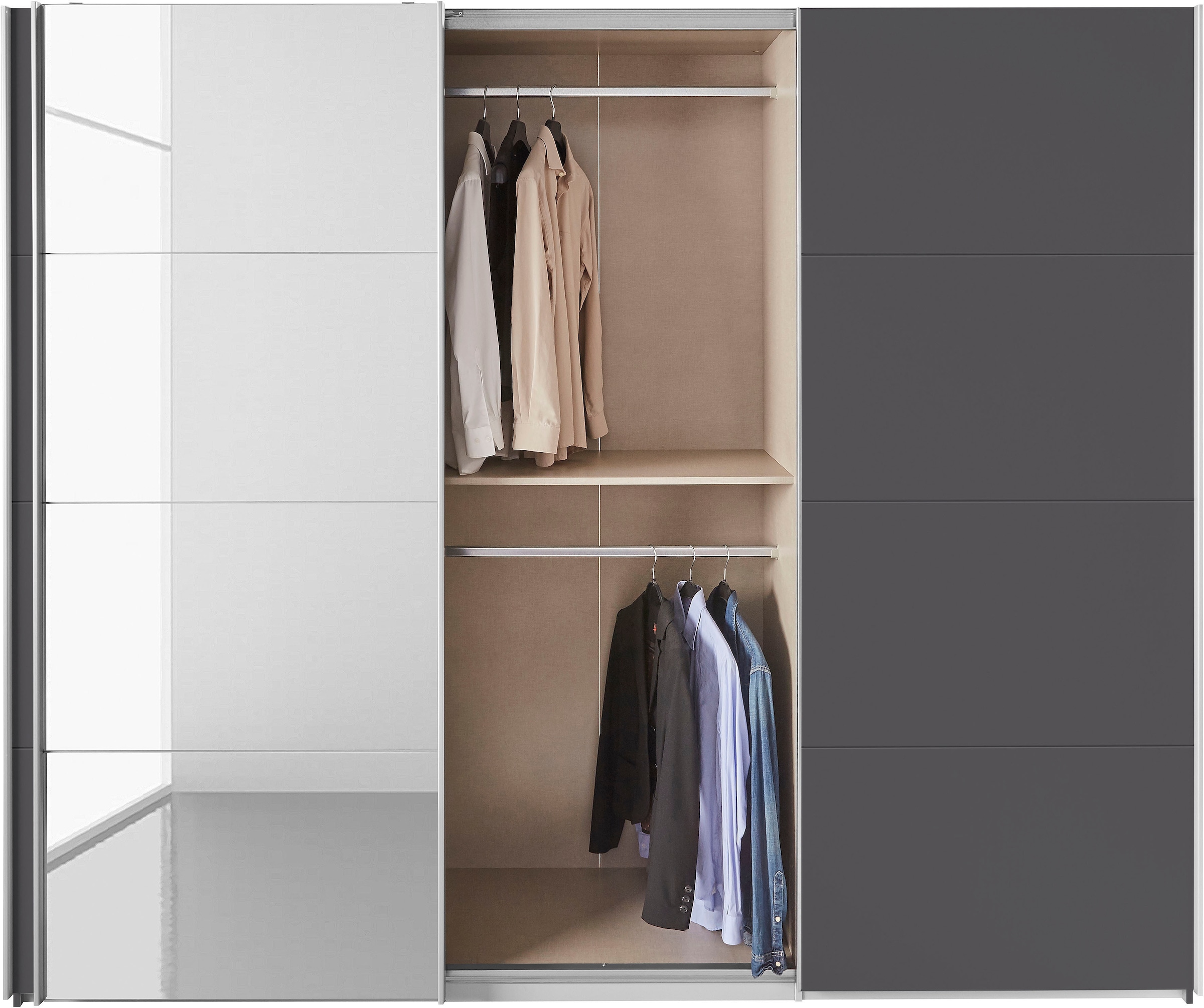 rauch Schwebetürenschrank »Kleiderschrank Schrank Garderobe Wäscheschrank TOMA«, inkl. Regaleinsatz sowie zusätzlichen Einlegeböden MADE IN GERMANY
