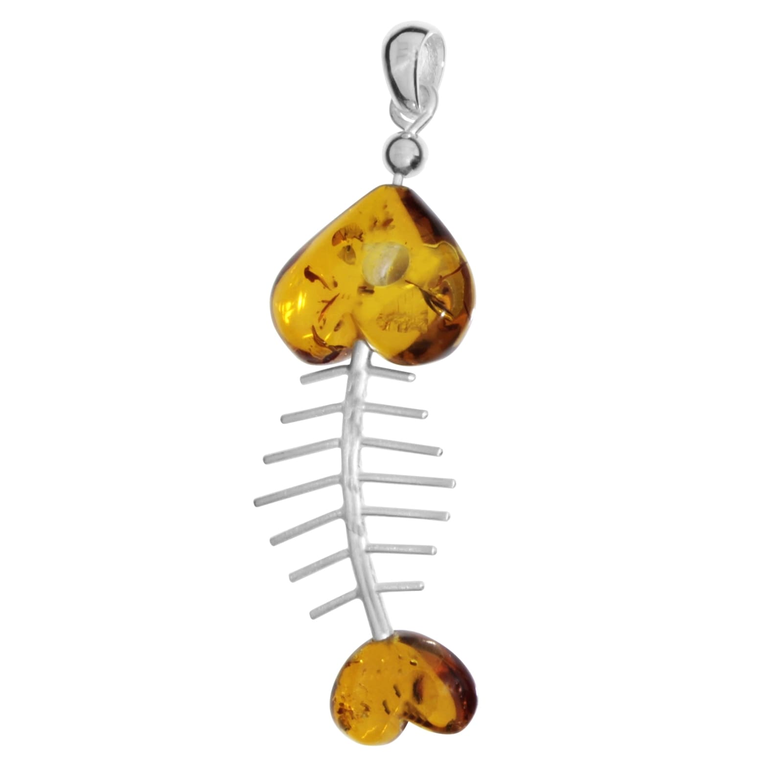 Kettenanhänger OSTSEE-SCHMUCK "- Fisch 60 mm - Silber 925/000 - Bernstein" Gr. 60, silber (silber 925, silberfarben, weiß), Schmuckanhänger, Damen, Silber 925 (Sterlingsilber), Kettenanhänger