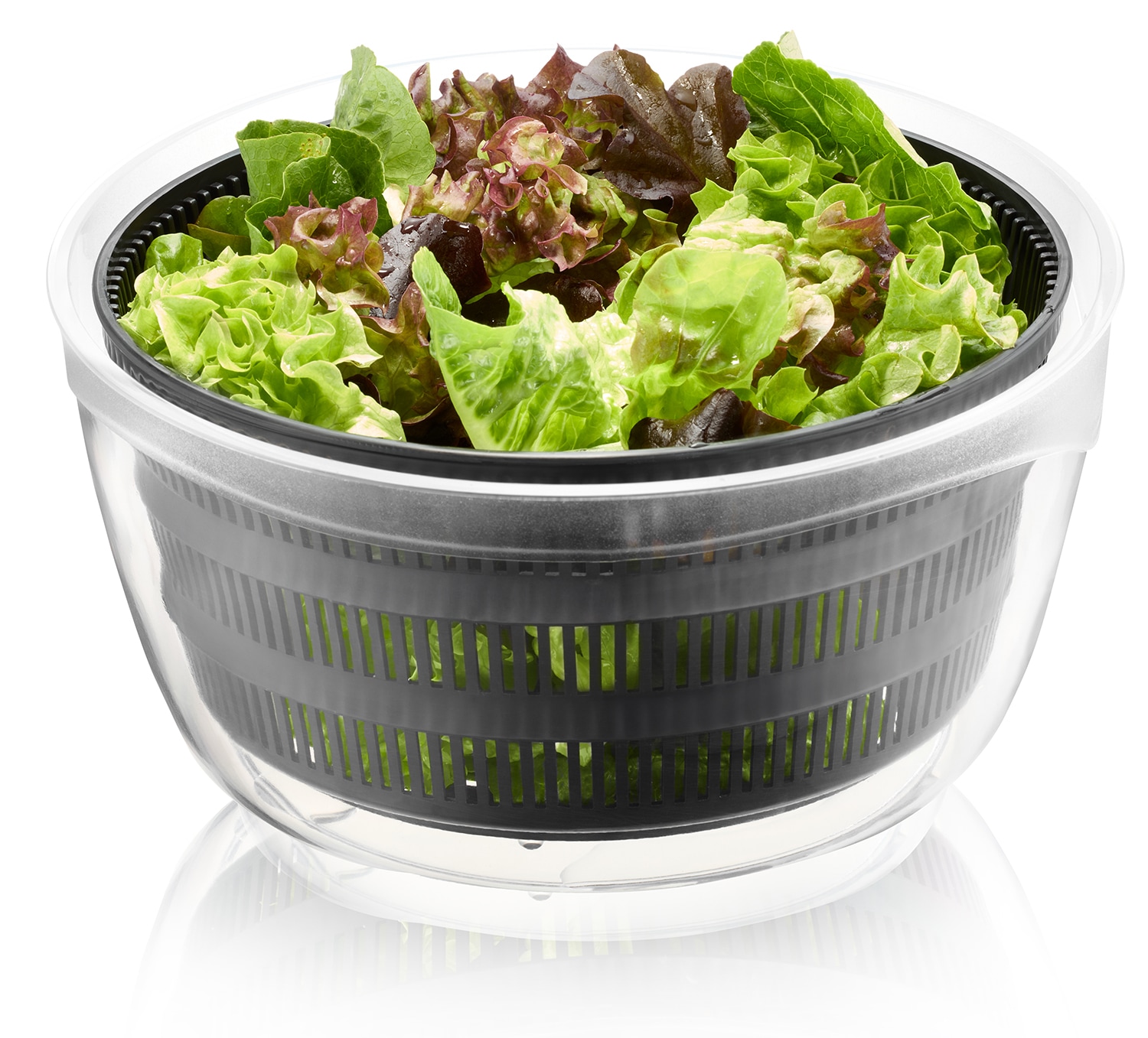 GEFU Salatschleuder "4-IN-1, Schleuder für Salat aus Kunststoff, inkl. Frischhaltedeckel", B:25cm H:17,4cm T:25cm Ø:25cmtransparent, schwarz,