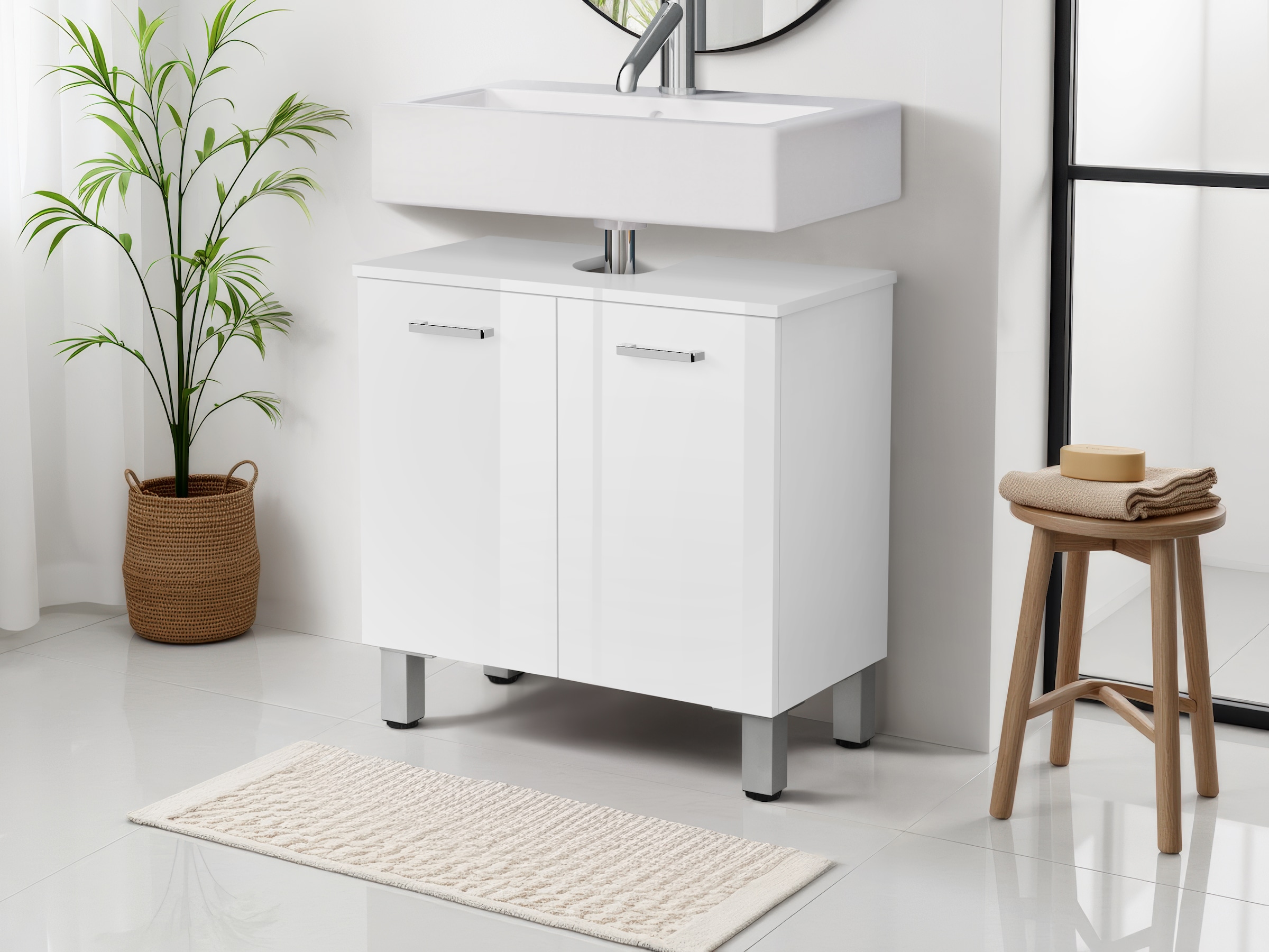 welltime Waschbeckenunterschrank »Florenz,Breite 60cm, 2 Tür, 2 Fächer, mit Siphonausschnitt, MDF-Front«, in verschiedenen Farben erhältlich, Badmöbel, Badschrank, Kommode, Bad