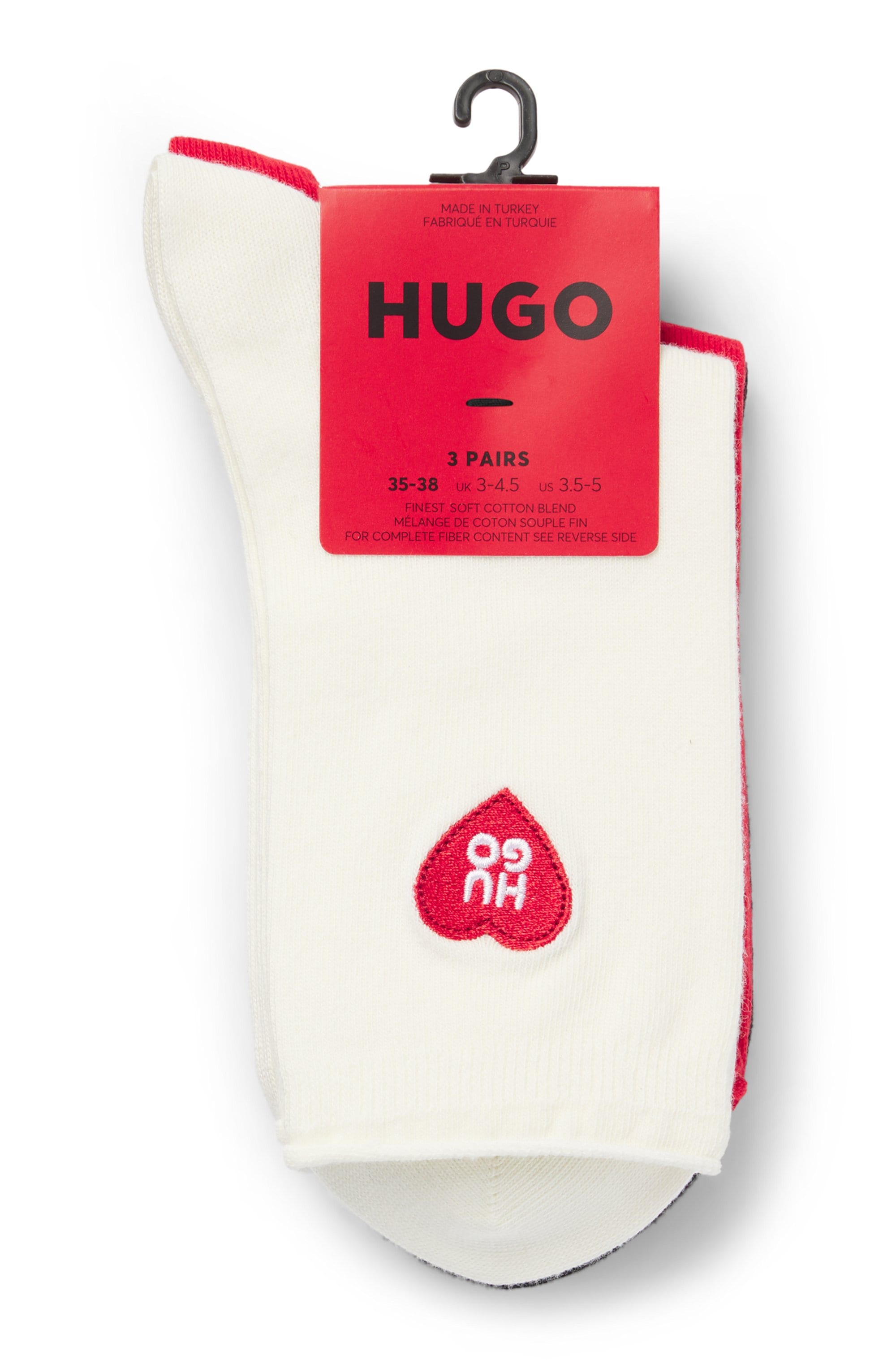HUGO Underwear Kurzsocken »3P SH HEART CC W« mit Logo-Details, Verstärkung: Zehen- und Fersenpartie