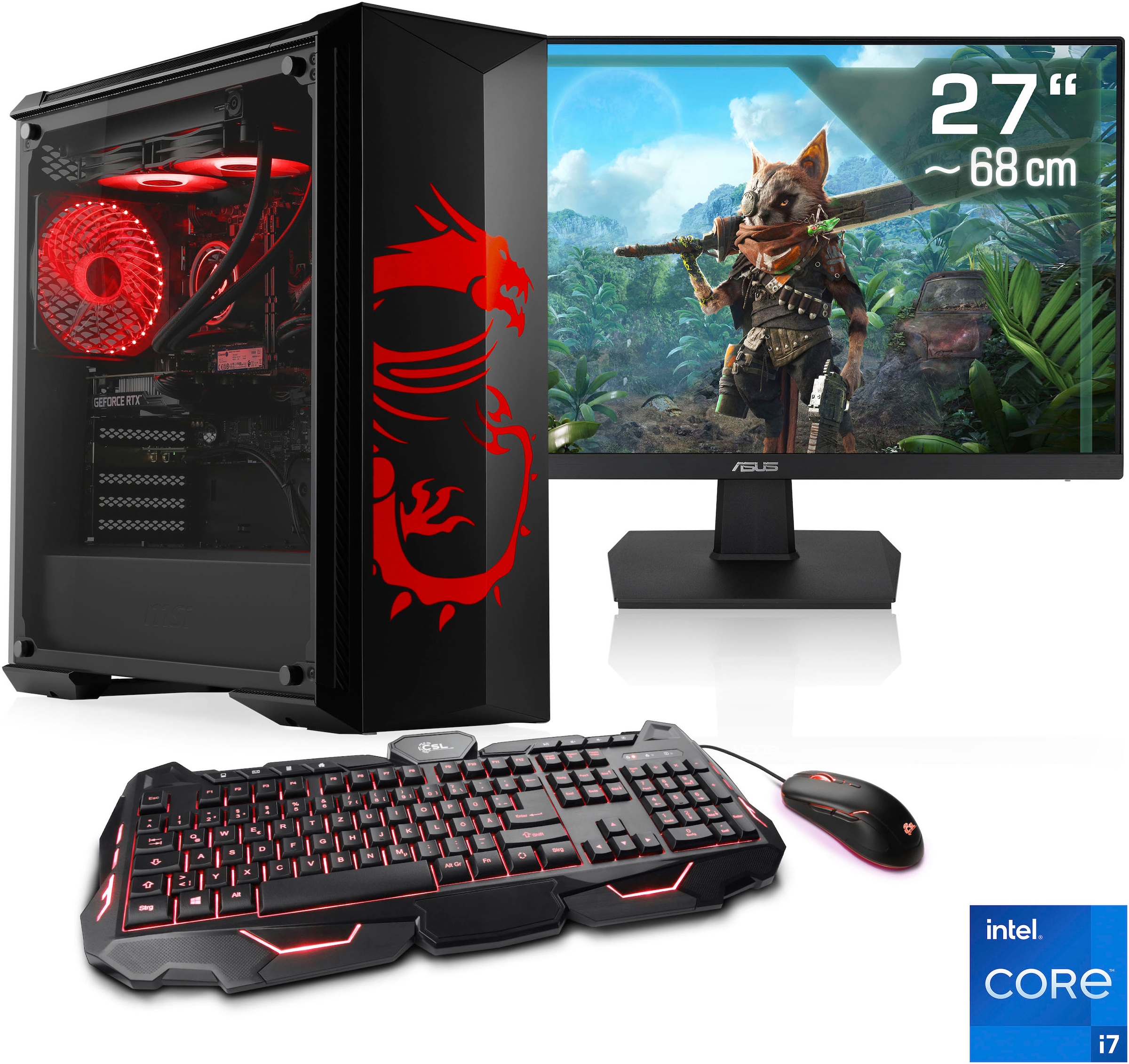 CSL Gaming-PC-Komplettsystem "HydroX V29569 MSI Dragon Advanced Edition", Microsoft Windows 11 Home (64 Bit), 16 GB RAM 500 GB SSD, schwarz,