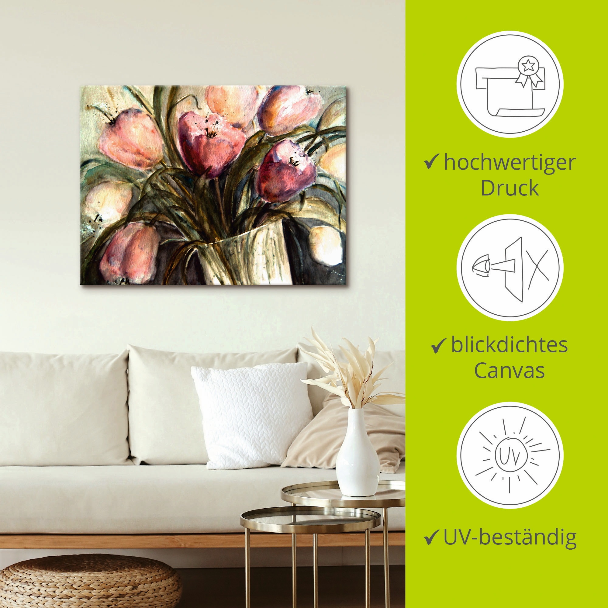 Artland Wandbild »Lila Tulpen in Vase«, Blumen, (1 St.), als Leinwandbild, Poster, Wandaufkleber in verschied. Größen