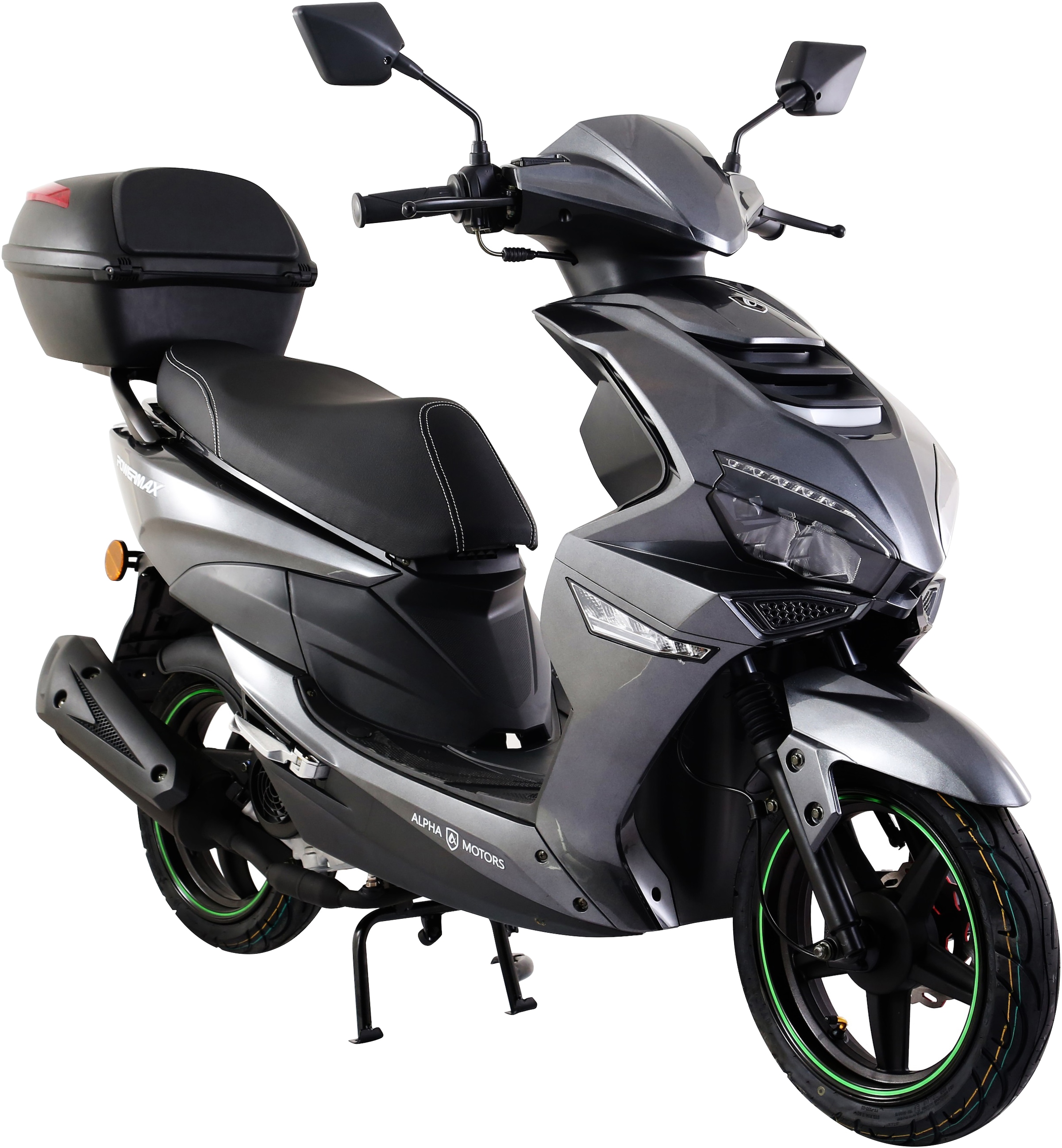 Alpha Motors Mofaroller »Powermax 50 ccm 25 kmh EURO 5 dunkelgrau (mit/ohne Topcase)«, 50 cm³, 25 km/h, Euro 5, 2,6 PS