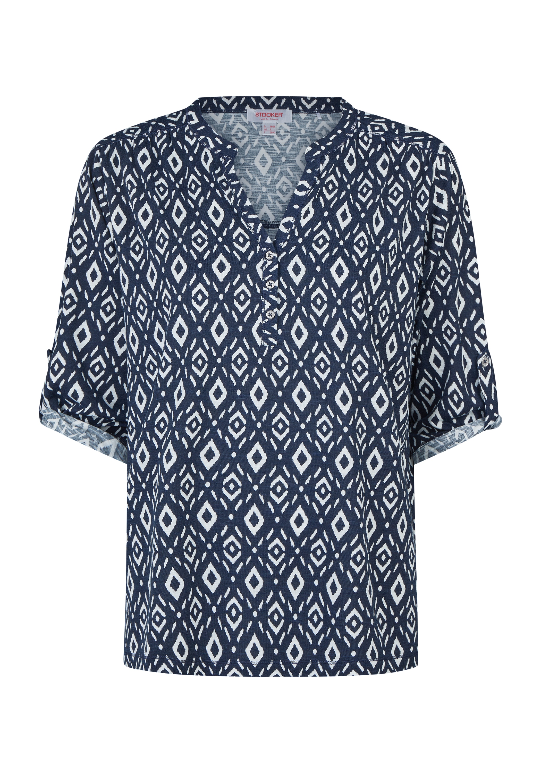 STOOKER WOMEN 3/4-Arm-Shirt »MARIE Print Shirt Bluse 3/4-Arm« Regular Fit Shirt Bluse Baumwolle Shirt Knopfleiste für Damen