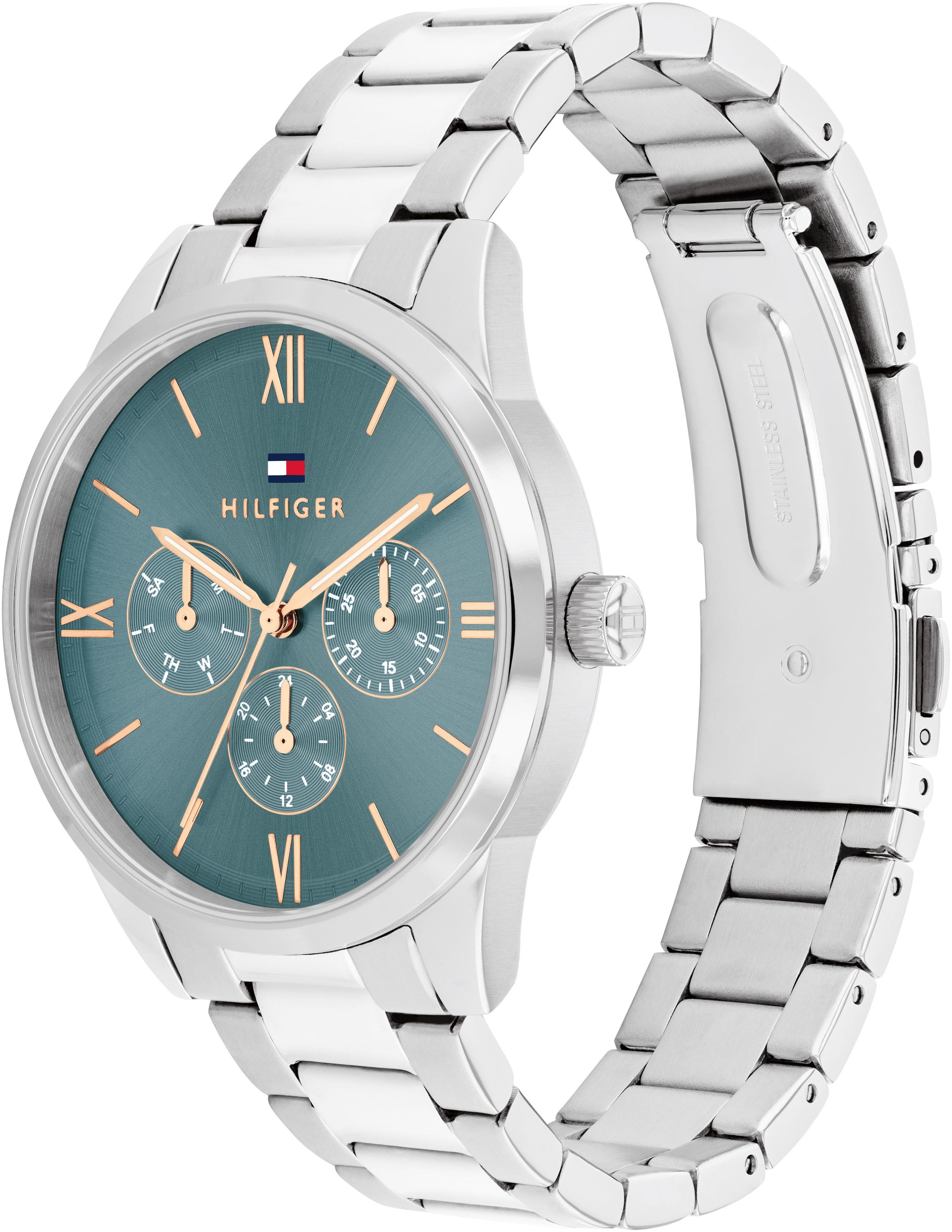 Tommy Hilfiger Multifunktionsuhr »CAMILLE«, Quarzuhr, Armbanduhr, Damenuhr, Herrenuhr, Edelstahlarmband,Datum