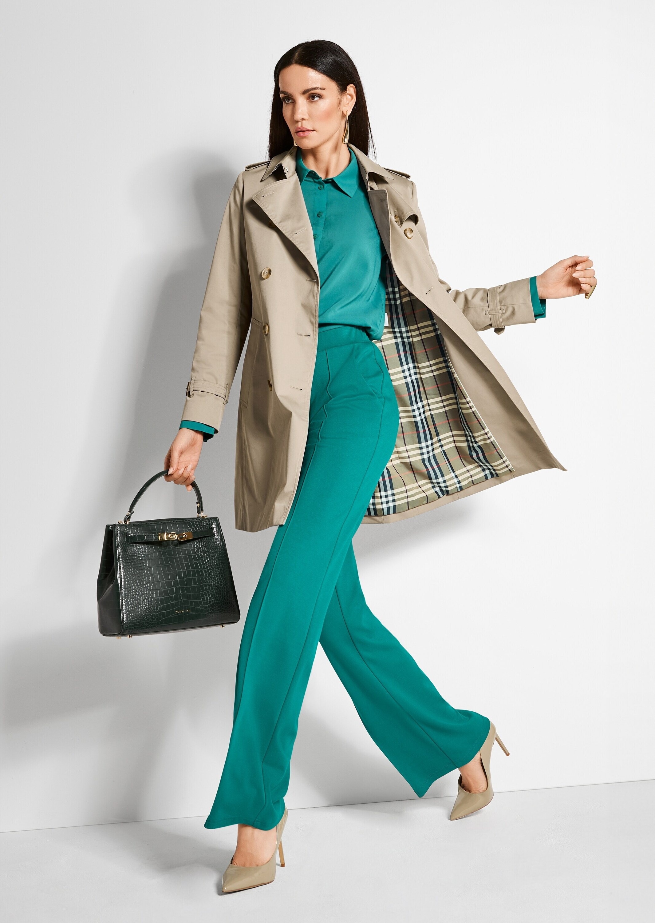 Trenchcoat MADELEINE "Kurzmantel Langarm Trenchcoat mit Bindegürtel", Damen, Gr. 46, beige (berber), Obermaterial: 60% Baumwolle CO. 40% Polyester PES., Modern, Mäntel 3
