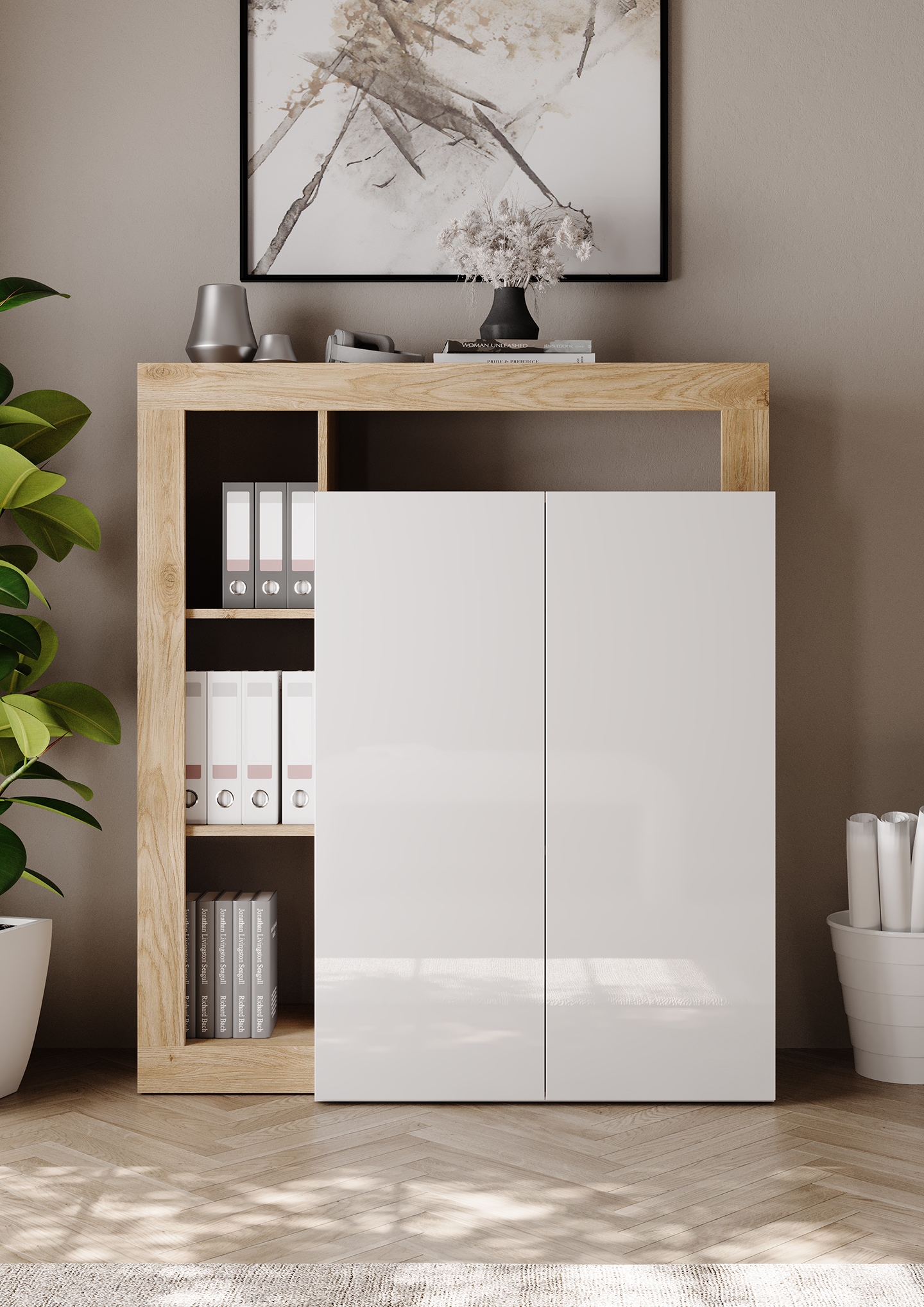 INOSIGN Sekretär »Hamburg Breite 108 cm, Höhe 126 cm, 2 Türen, PC-Schrank, Home-Office,«, dekorativer Rahmen, Tastaturauszug, Stauraum, Multifunktional