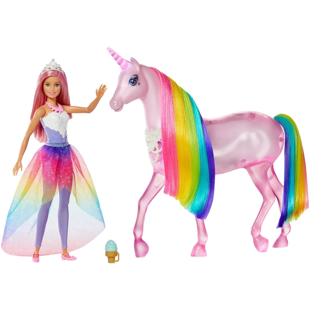 Barbie Anziehpuppe »Dreamtopia Magisches Zauberlicht Einhorn mit Puppe«