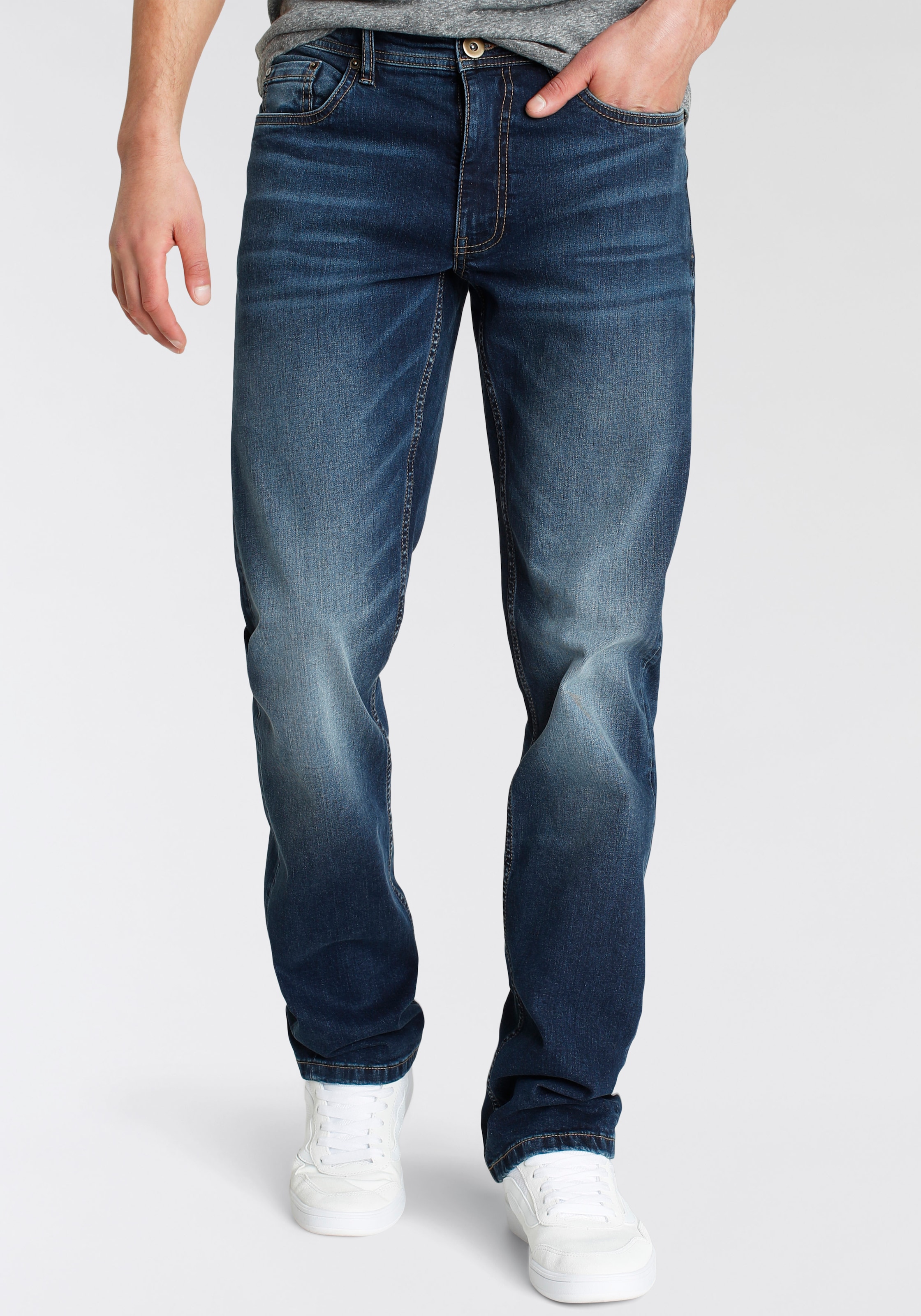 AJC Straight-Jeans, gerade geschnitten, Used-Look-Waschung, niedrige Leibhöhe