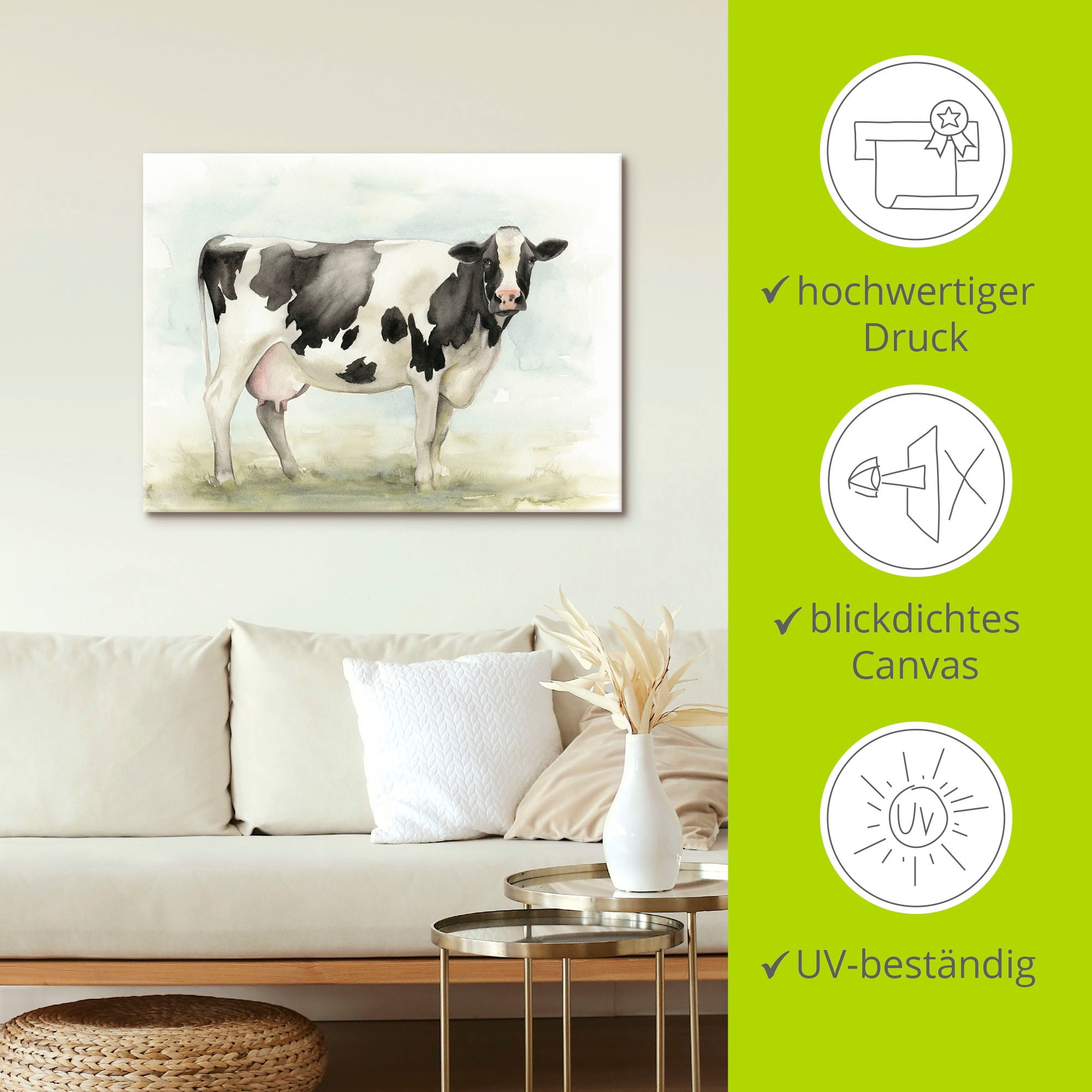 Artland Wandbild »Wasserfarben Kuh I«, Haustiere, (1 St.), als Leinwandbild, Poster in verschied. Größen