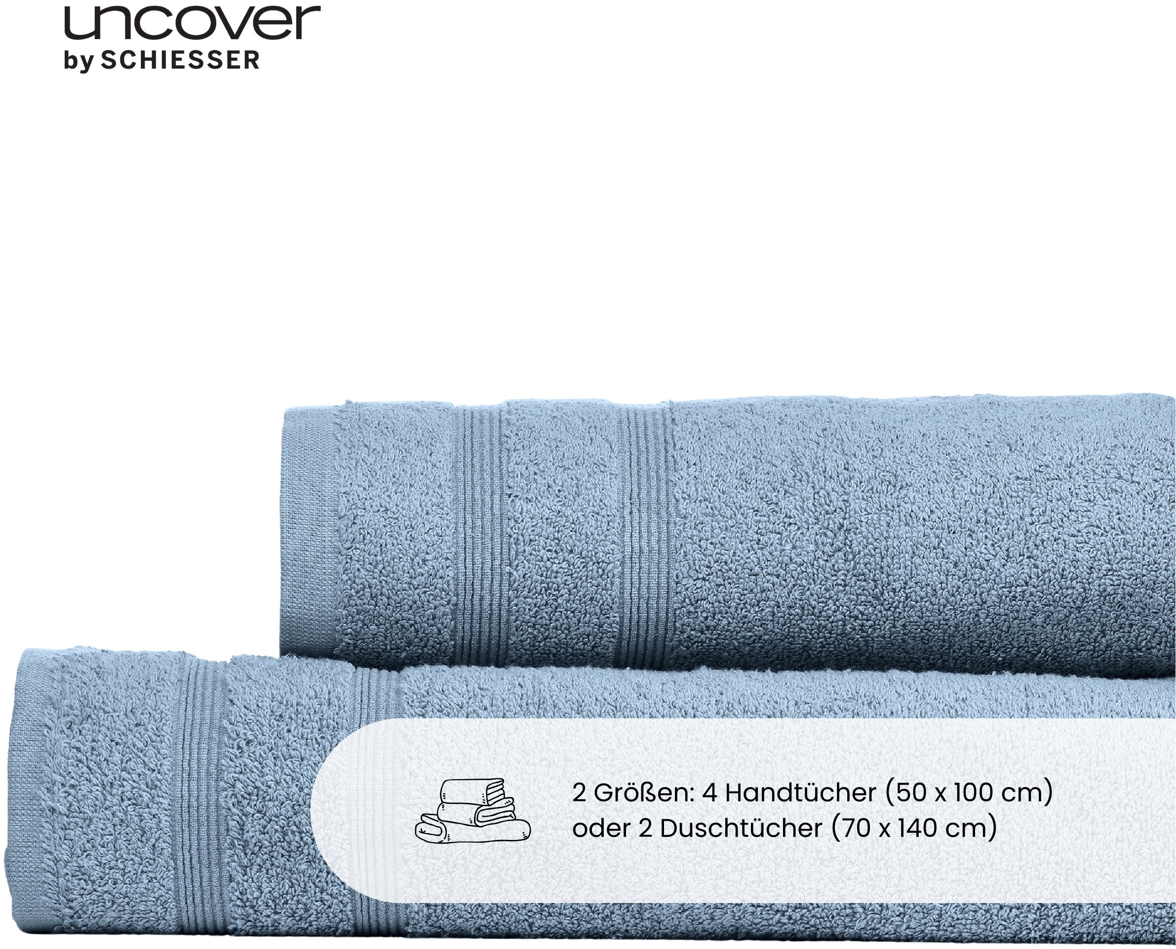 uncover by SCHIESSER Duschtücher »Brooklyn mit dezenter Bordüre in Hoch-Tief-Optik«, (Set, 2 St.), Made in Green
