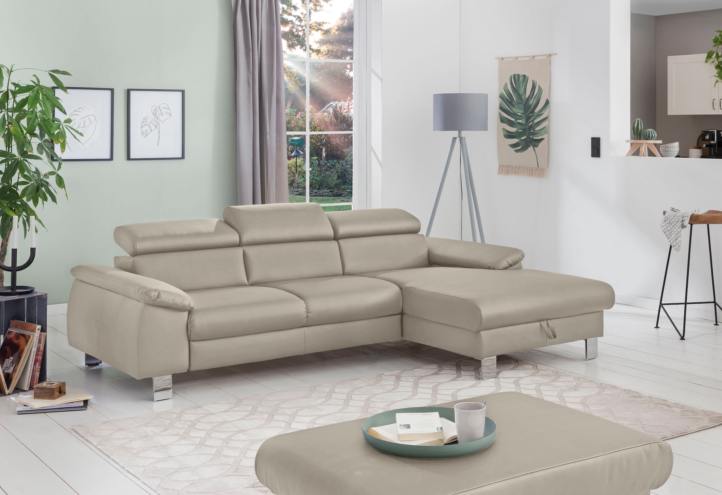COTTA Ecksofa »Komaris L-Form, B: 244 cm« mit Kopfteilverstellung, optional Bettfunktion, Bettkasten & Licht