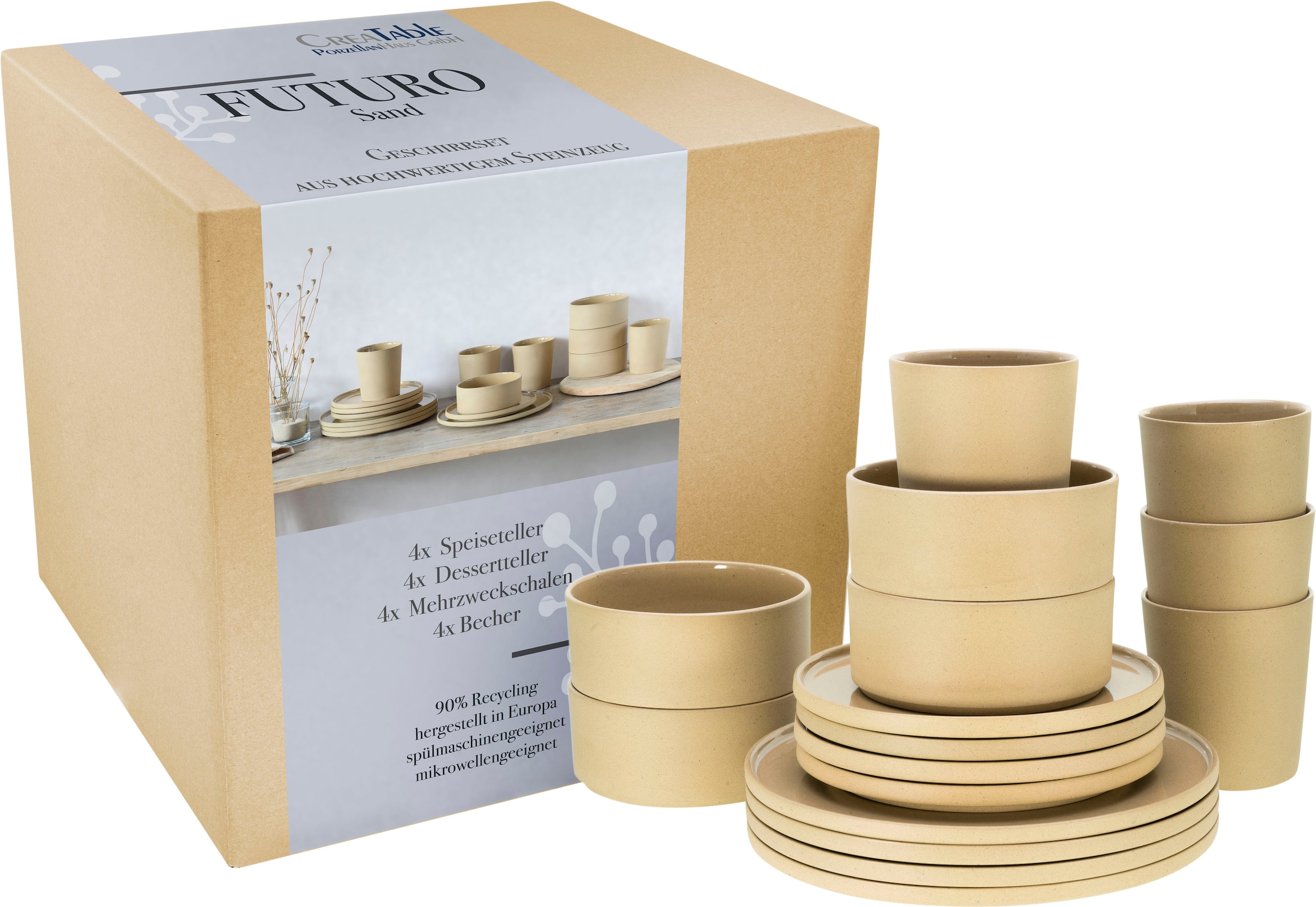 | Kaffeebecher tlg.), Speiseteller, Dessertteller, (Set, Kombiservice CreaTable 16 Service, je 4 »Futuro«, Schalen, BAUR