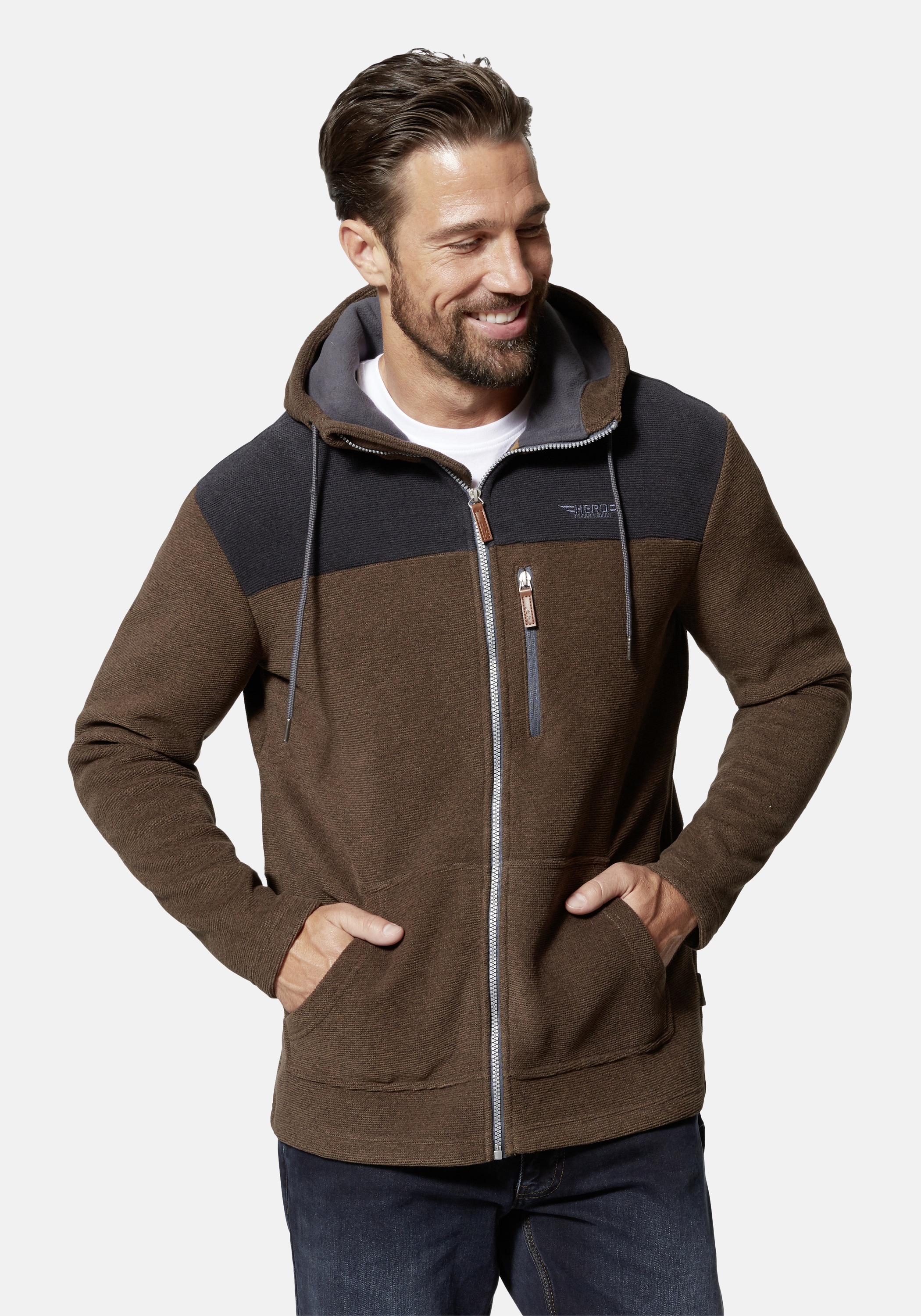 HERO by John Medoox Fleecejacke »Hero by John Medoox Hoodie Strick- Fleecejacke«, fleece Straight Fit Casual Atmungsaktiv für Herren