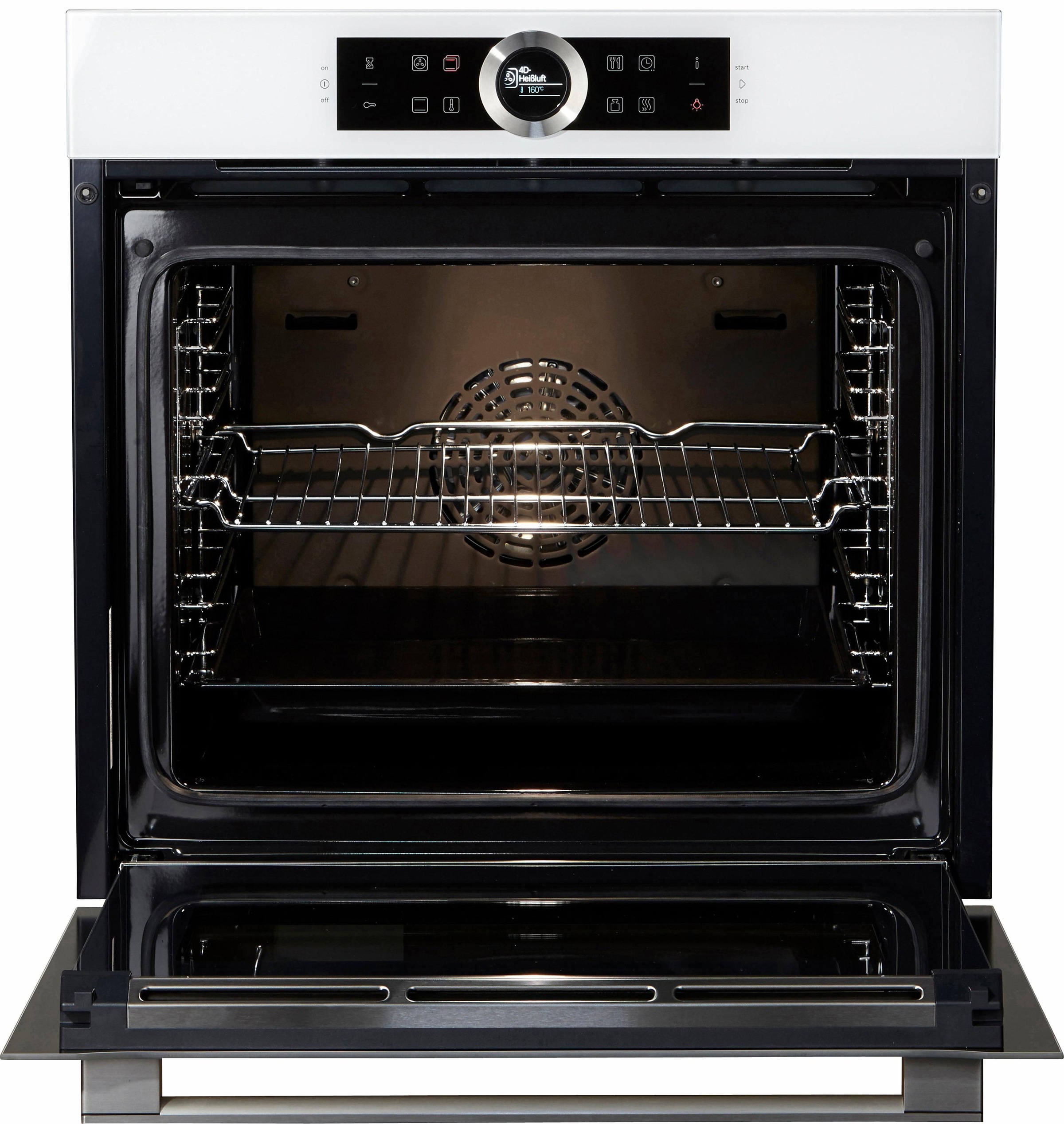 BOSCH Einbaubackofen »HBG635B«, Serie 8, mit Teleskopauszug nachrüstbar, ecoClean Direct, 4D-Heißluft-Eco-Ober-/Unterhitze Eco-Umluft-Infra-Grill-Großflächen-/Kleinflächengrill-Pizzastufe-Sanftgaren-Vorwärmen-Warmhalten-Auftaustufe, mit Pizzastufe