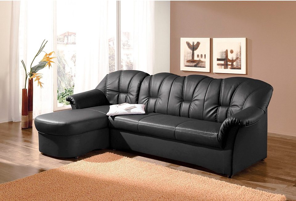 DOMO collection Ecksofa "Papenburg, zeitlose Rückensteppung, elegante Formensprache, L-Form" in großer Farbvielfalt, wahlweise mit Bettfunktion