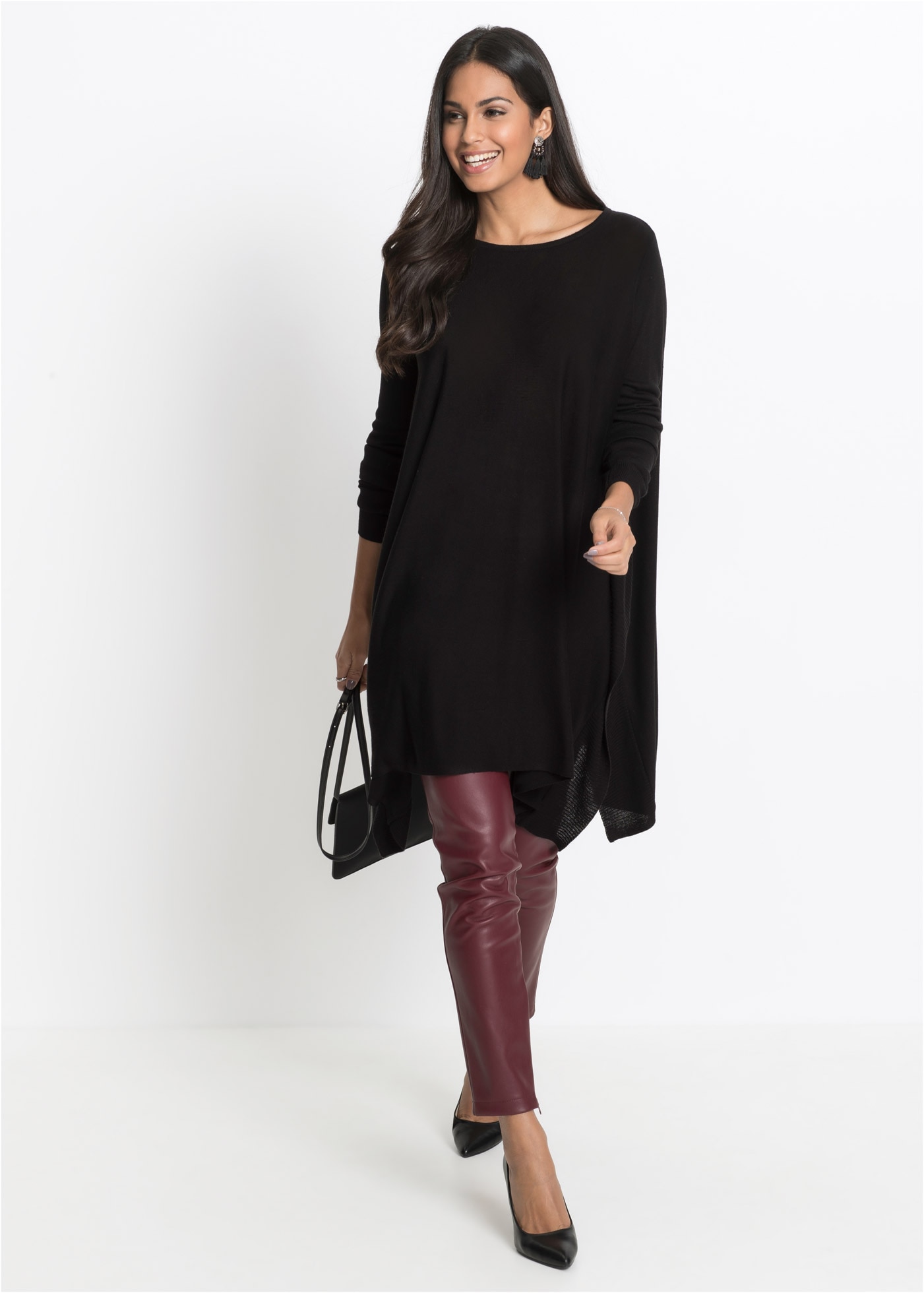 bonprix Longpullover »Long-Pullover aus Viskose-Mix« Feinstrick-Viskose-Mix, Oversized-Passform, Poncho-Look, elegant