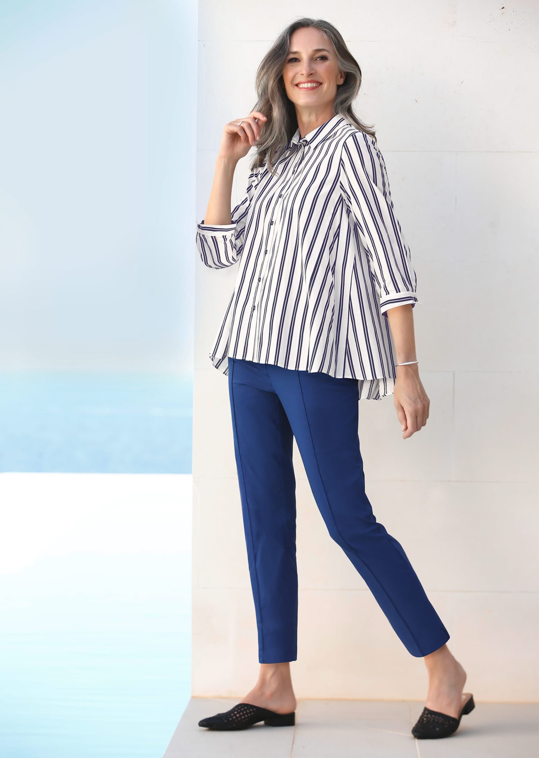 GOLDNER Kurzarmbluse »Schlichte Baumwoll-Bluse mit 3/4-Arm«
