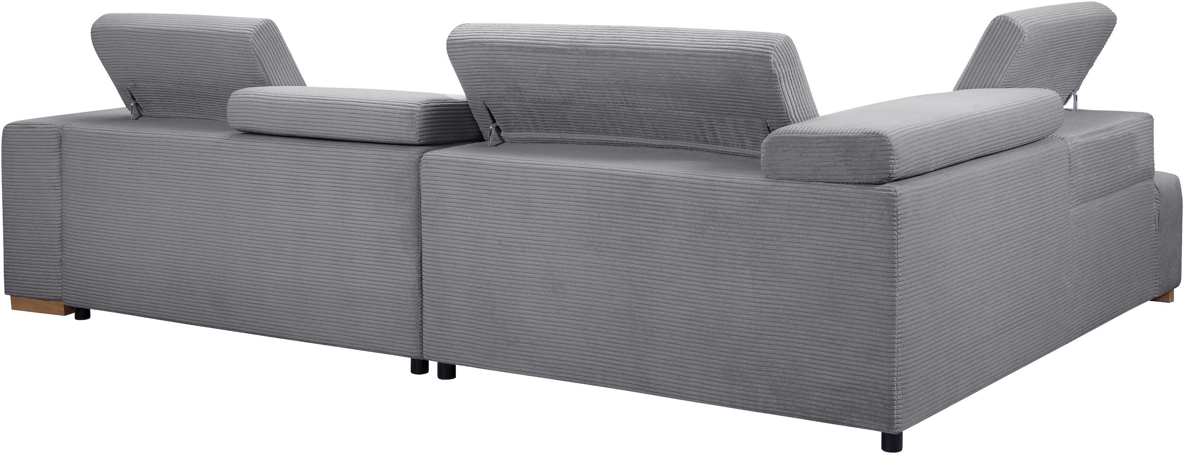 exxpo - sofa fashion Ecksofa »Elianos, hoher Sitzkomfort, aufwendige Kreuzsteppung im Sitz, L-Form«, Kopfteile & Sitztiefe verstellbar, ohne Bettfunktion, Cord, grey