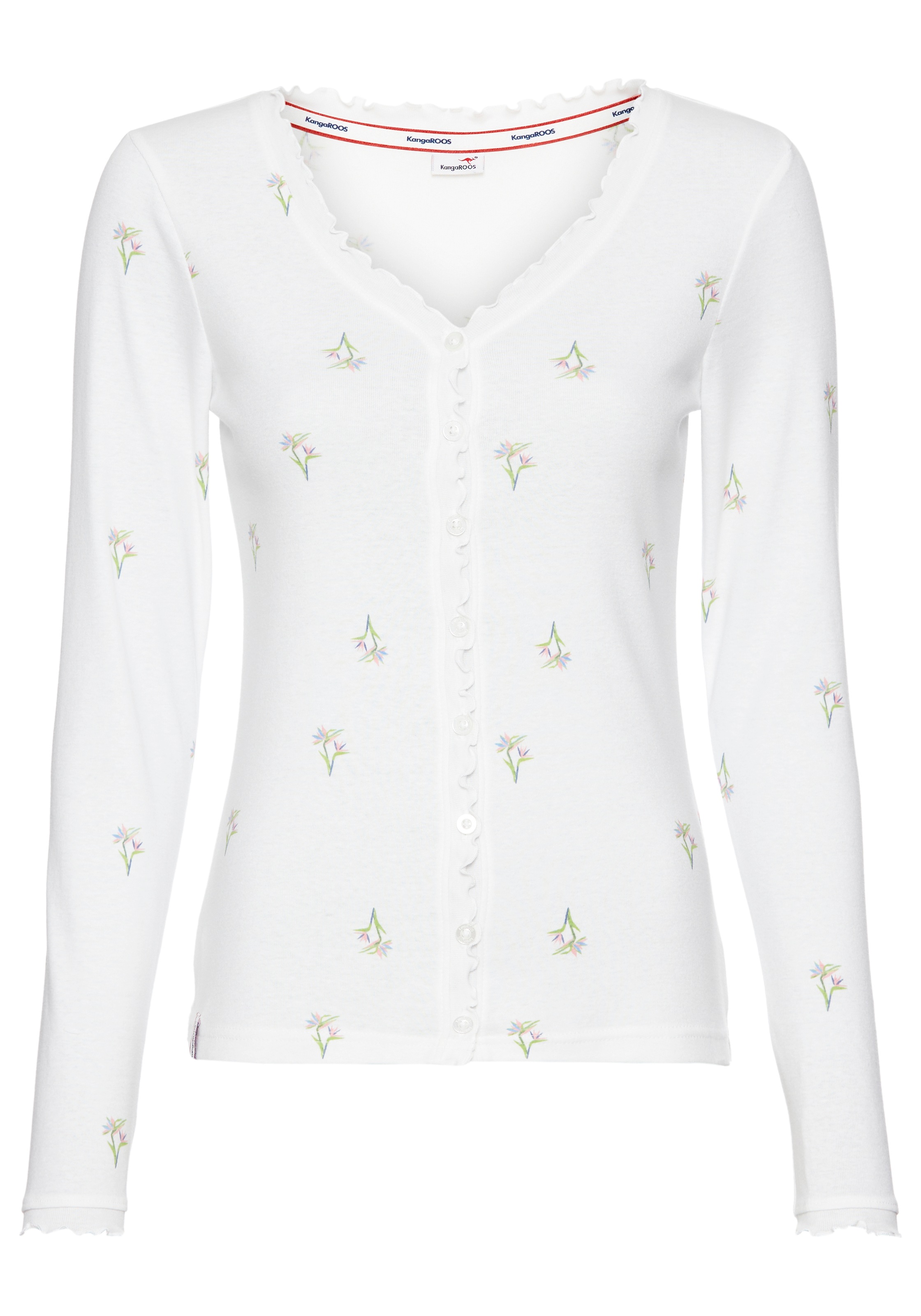 KangaROOS Langarmshirt, mit Blumendruck und Knopfleiste